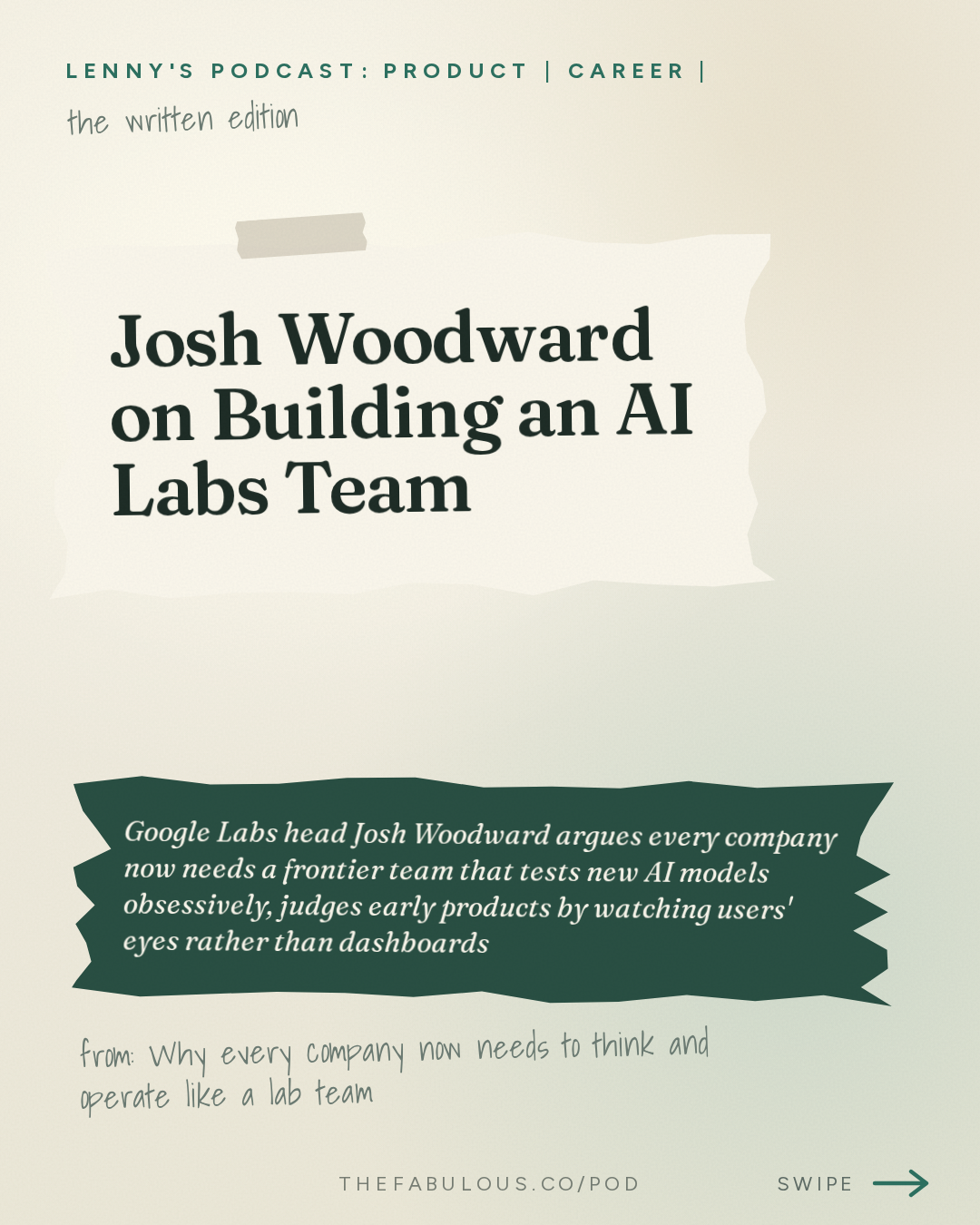 Josh Woodward on Building an AI Labs Team — Lenny's Podcast: Product | Career | Growth: Why every company now needs to think and operate like a lab team | Josh Woodward (Google Labs, Gemini, AI Studio)