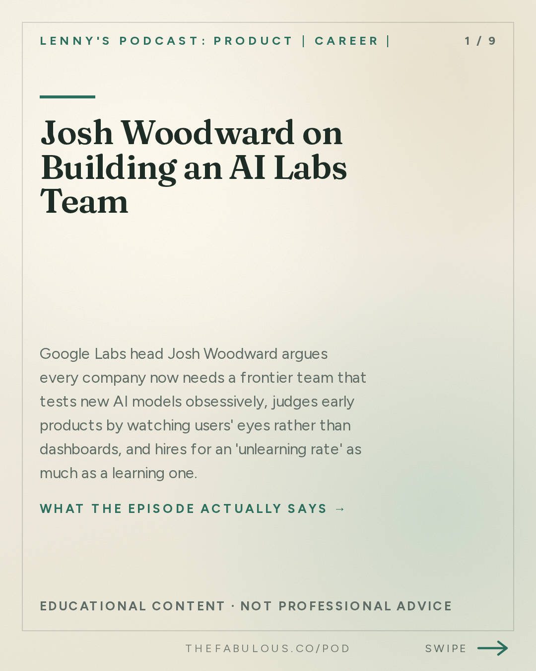 Josh Woodward on Building an AI Labs Team — Lenny's Podcast: Product | Career | Growth: Why every company now needs to think and operate like a lab team | Josh Woodward (Google Labs, Gemini, AI Studio)