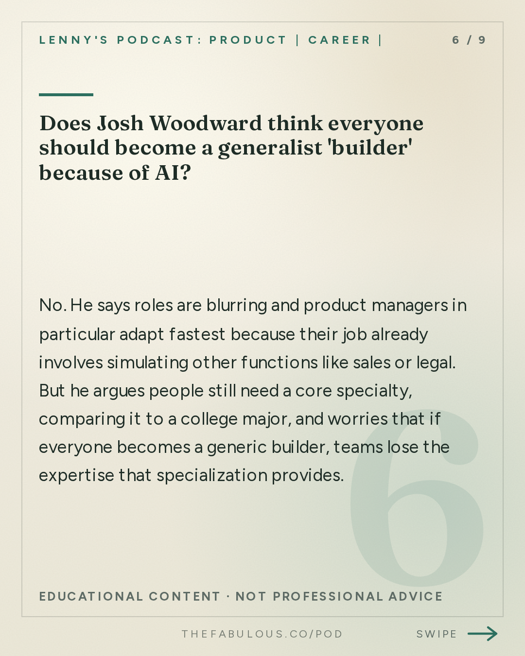 Does Josh Woodward think everyone should become a generalist 'builder' because of AI? — Lenny's Podcast: Product | Career | Growth: Why every company now needs to think and operate like a lab team | Josh Woodward (Google Labs, Gemini, AI Studio)