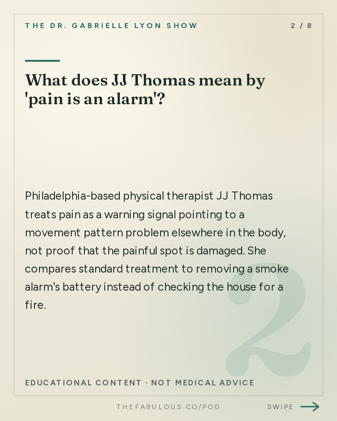 What does JJ Thomas mean by 'pain is an alarm'? — The Dr. Gabrielle Lyon Show: Dr. JJ Thomas: Pain Is an Alarm. Why Your Injury Keeps Coming Back and How To Fix It