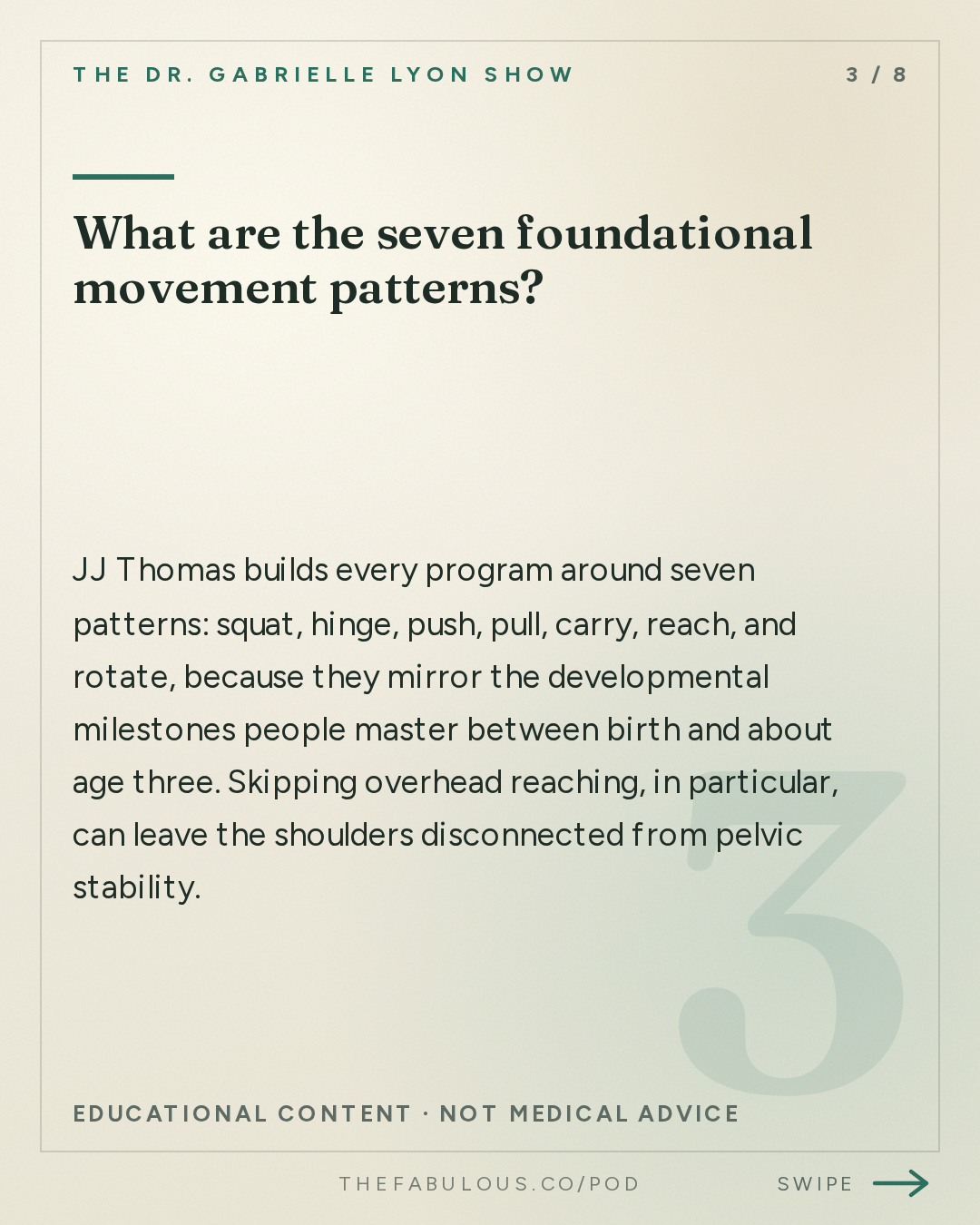 What are the seven foundational movement patterns? — The Dr. Gabrielle Lyon Show: Dr. JJ Thomas: Pain Is an Alarm. Why Your Injury Keeps Coming Back and How To Fix It