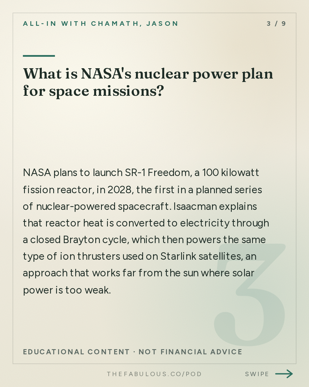 What is NASA's nuclear power plan for space missions? — All-In with Chamath, Jason, Sacks & Friedberg: Jared Isaacman: A New Era for NASA and American Space Exploration