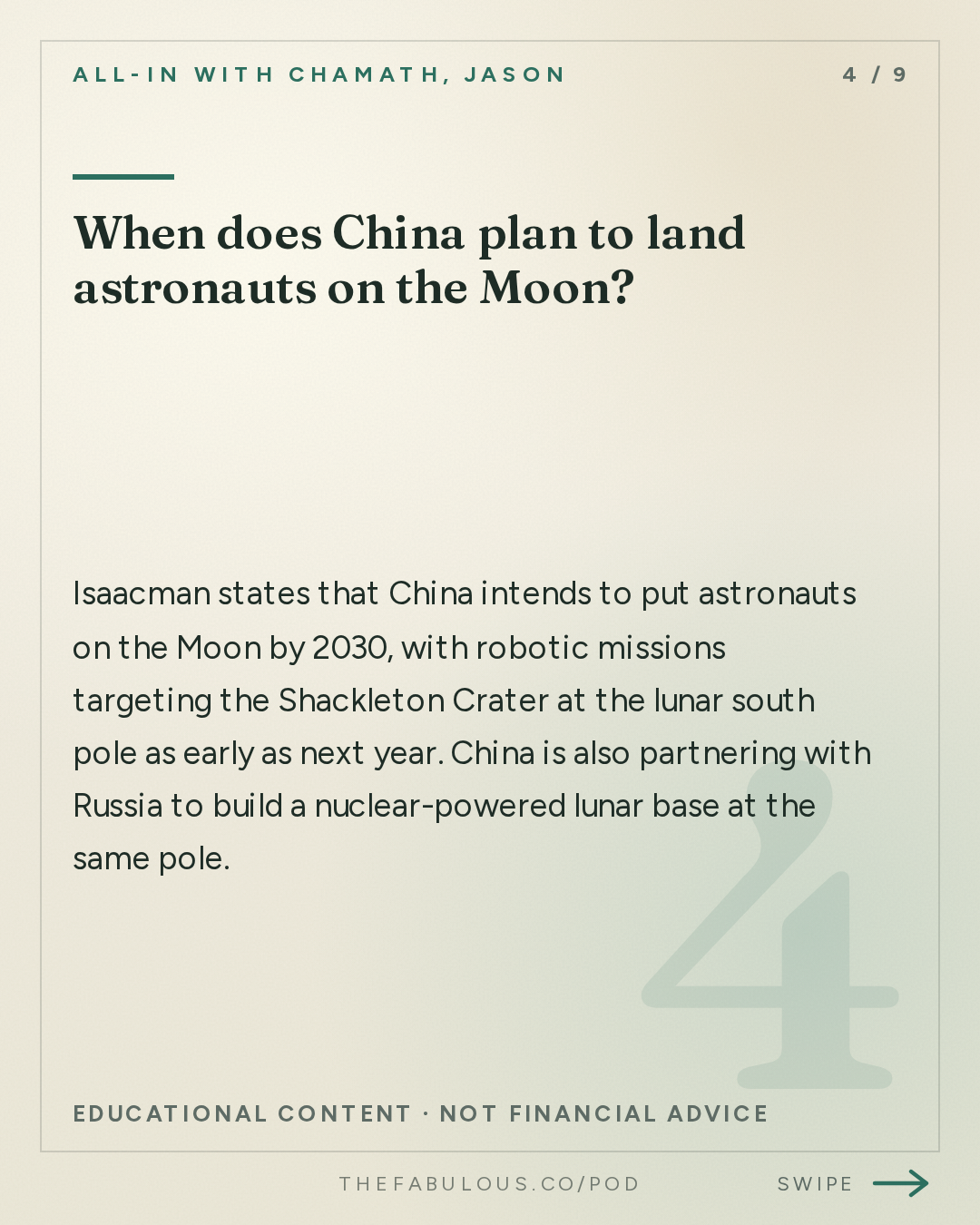 When does China plan to land astronauts on the Moon? — All-In with Chamath, Jason, Sacks & Friedberg: Jared Isaacman: A New Era for NASA and American Space Exploration