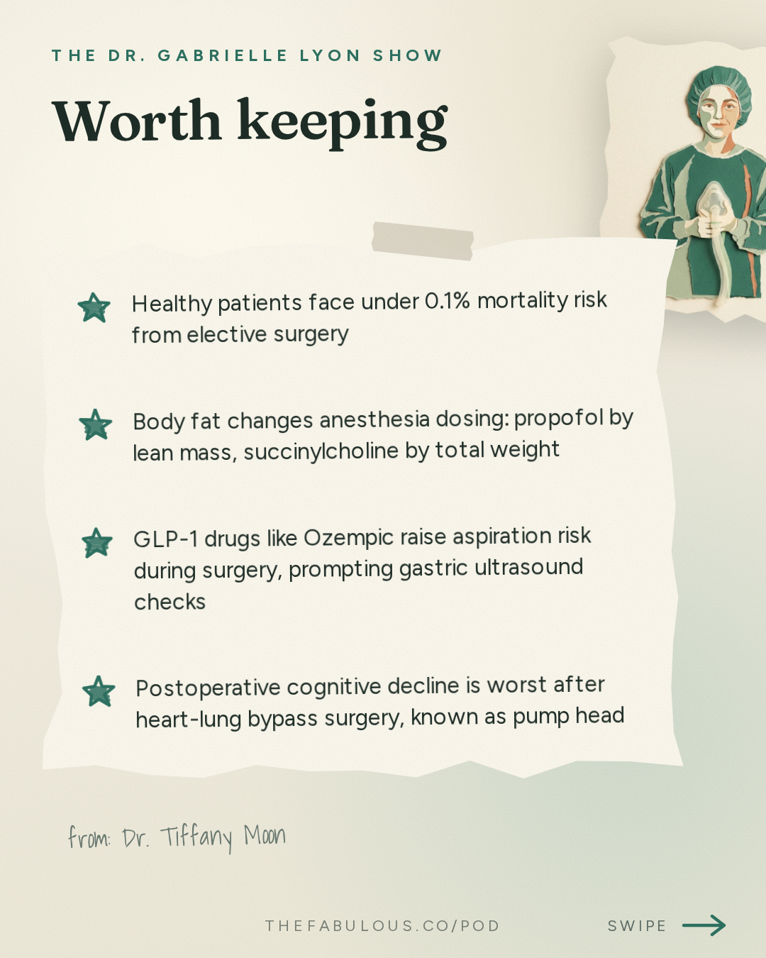 Worth keeping — The Dr. Gabrielle Lyon Show: Dr. Tiffany Moon: Is Anesthesia Safe? What Patients Fear vs. What Actually Happens