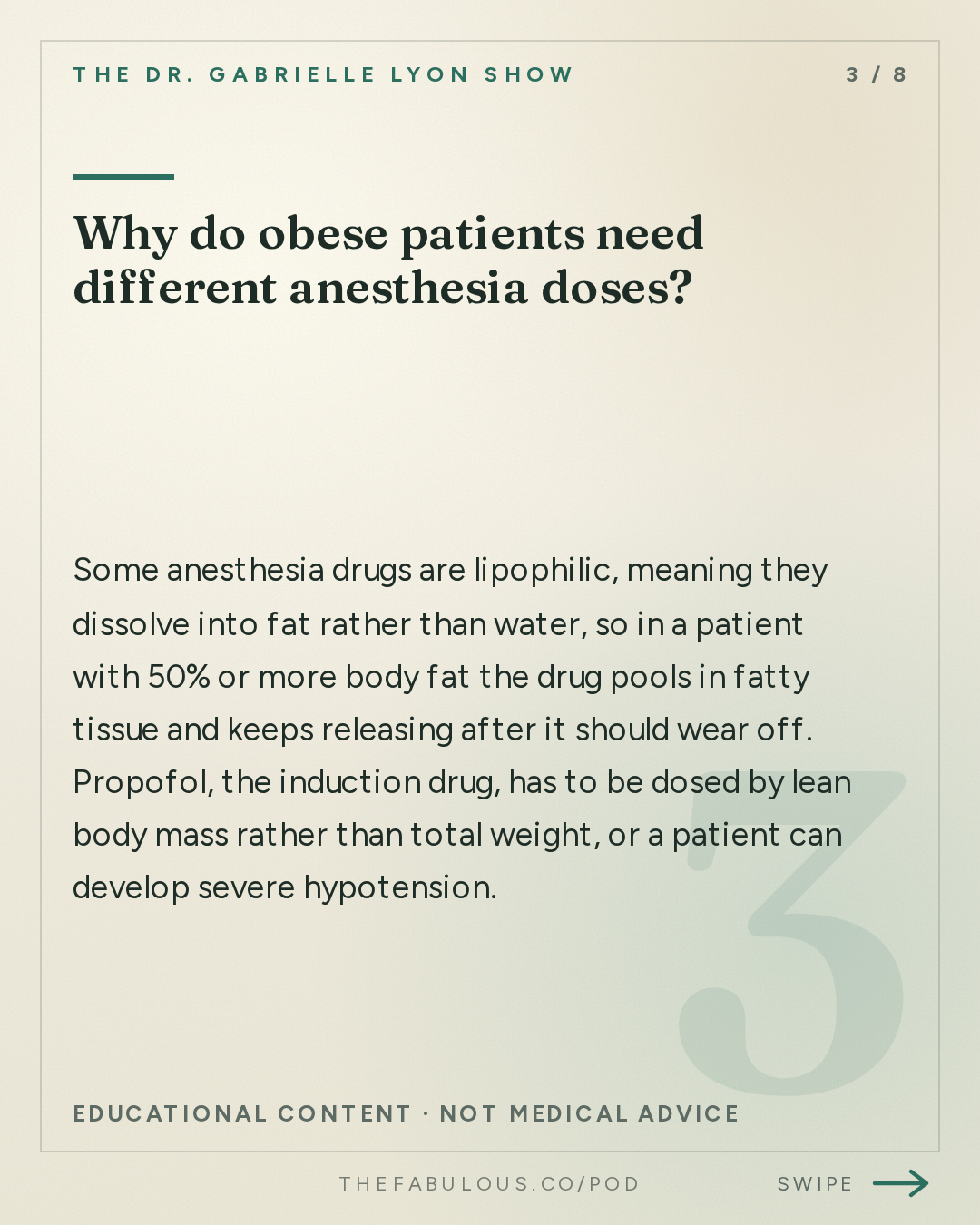 Why do obese patients need different anesthesia doses? — The Dr. Gabrielle Lyon Show: Dr. Tiffany Moon: Is Anesthesia Safe? What Patients Fear vs. What Actually Happens