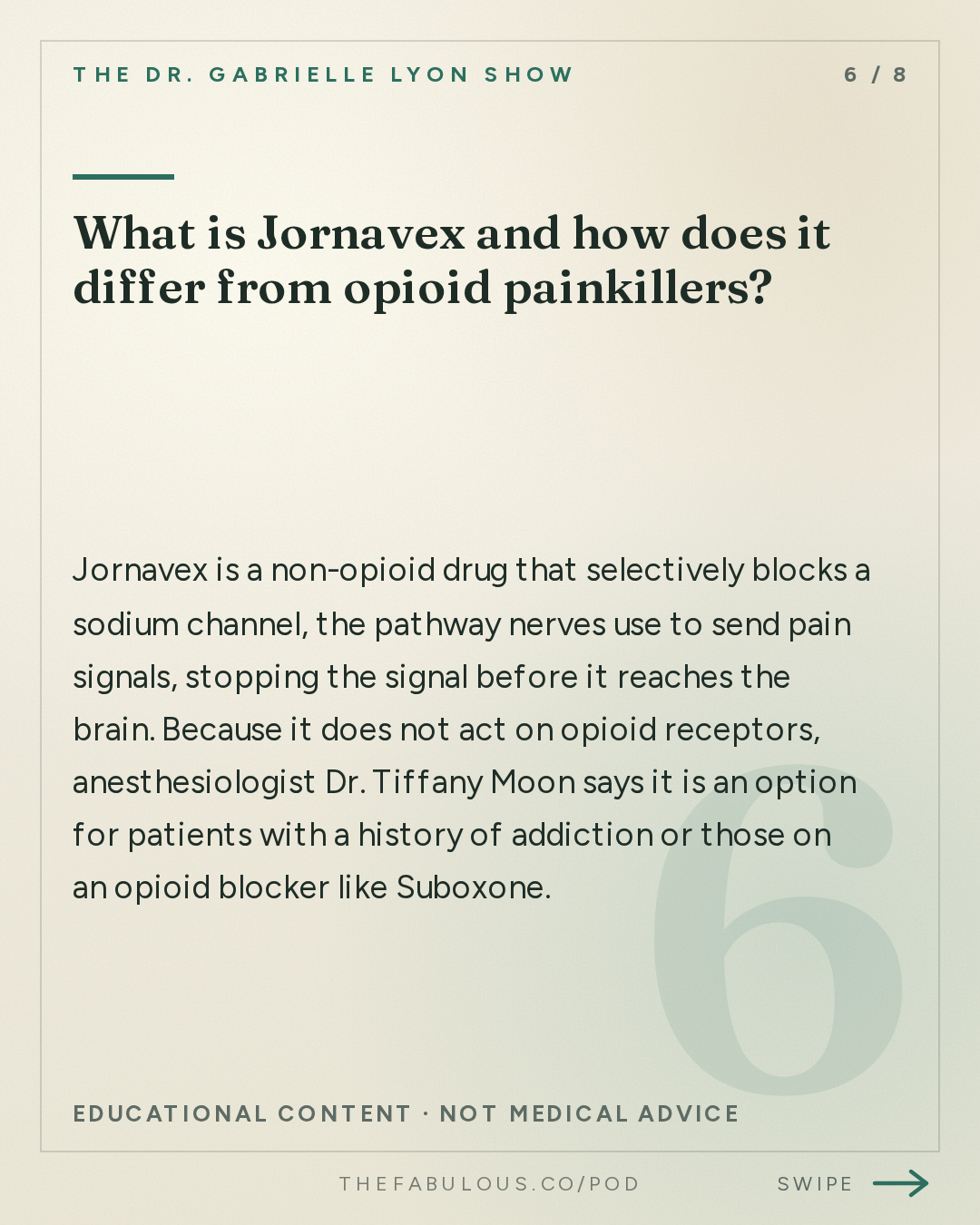 What is Jornavex and how does it differ from opioid painkillers? — The Dr. Gabrielle Lyon Show: Dr. Tiffany Moon: Is Anesthesia Safe? What Patients Fear vs. What Actually Happens
