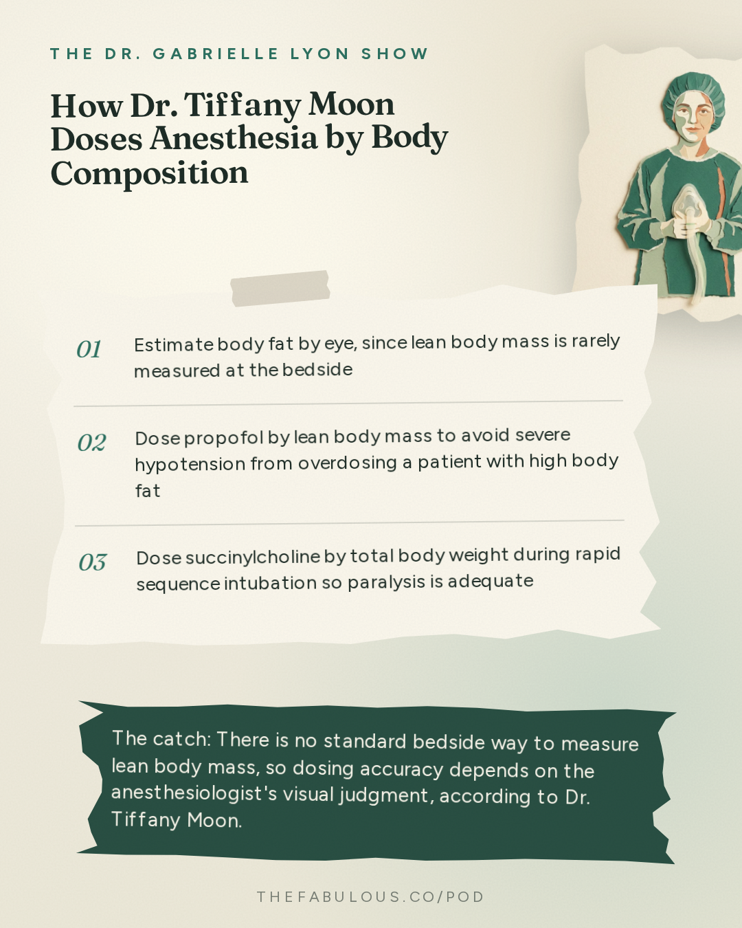 How Dr. Tiffany Moon Doses Anesthesia by Body Composition — The Dr. Gabrielle Lyon Show: Dr. Tiffany Moon: Is Anesthesia Safe? What Patients Fear vs. What Actually Happens