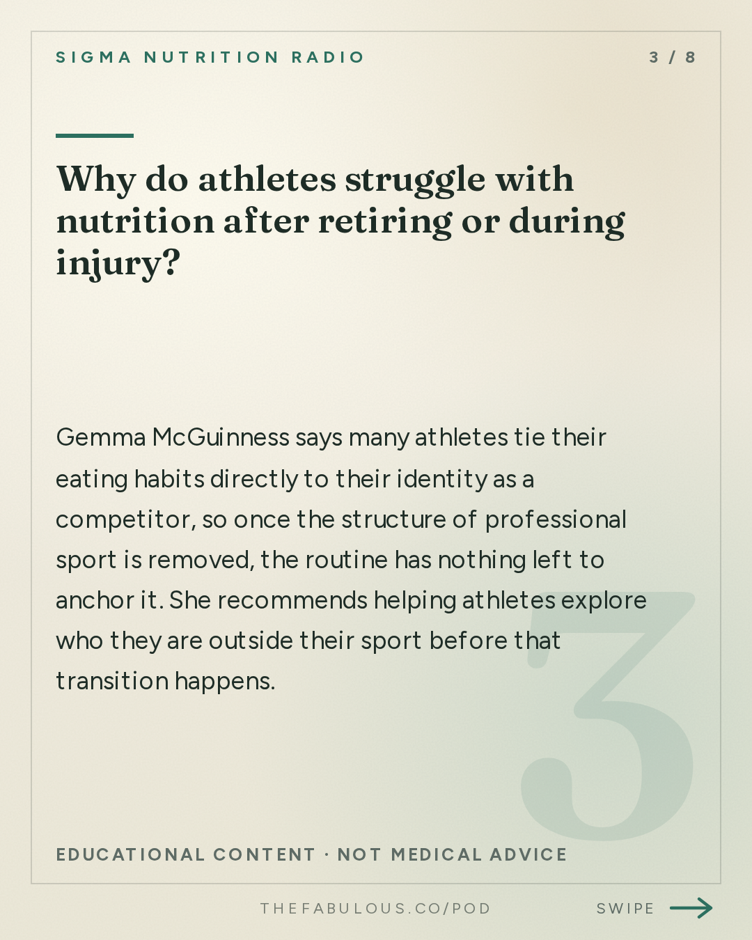 Why do athletes struggle with nutrition after retiring or during injury? — Sigma Nutrition Radio: #617: What Does Effective Athlete Support Look Like in Practice? – Gemma McGuinness