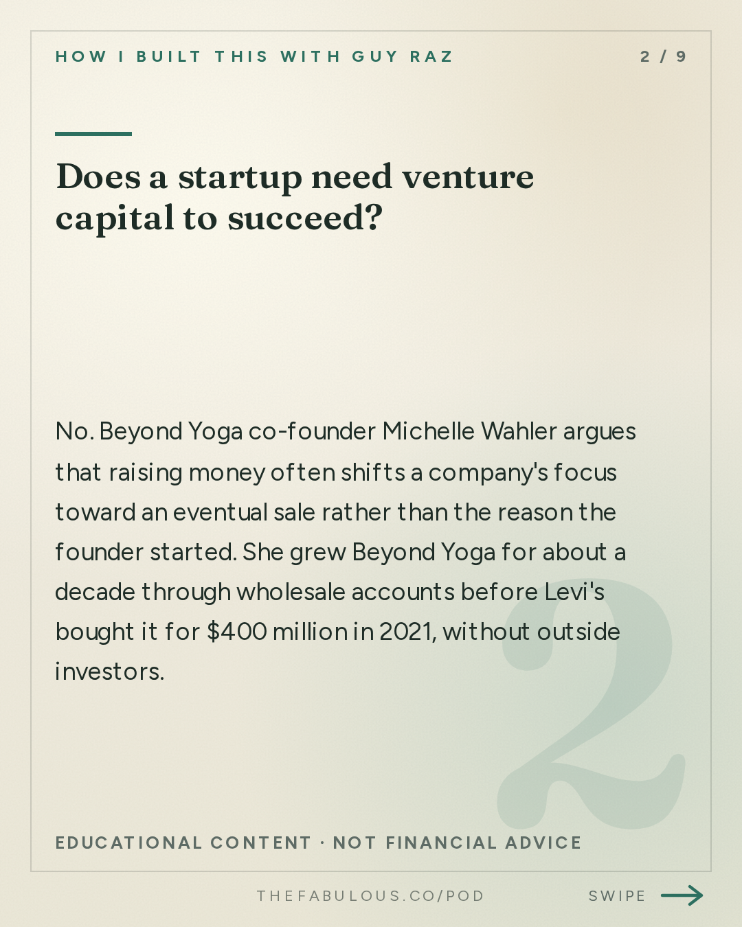 Does a startup need venture capital to succeed? — How I Built This with Guy Raz: Advice Line with Michelle Wahler of Beyond Yoga