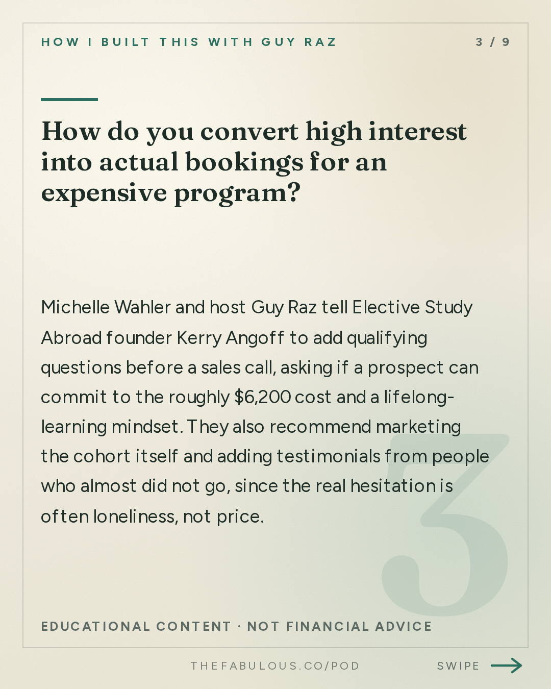 How do you convert high interest into actual bookings for an expensive program? — How I Built This with Guy Raz: Advice Line with Michelle Wahler of Beyond Yoga