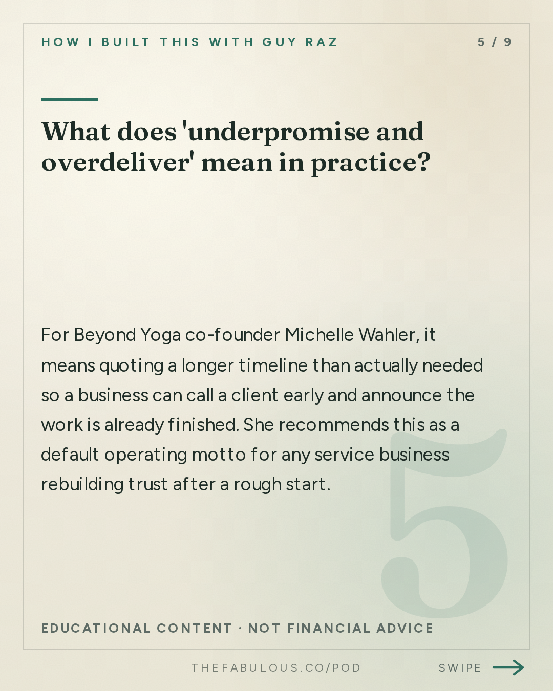 What does 'underpromise and overdeliver' mean in practice? — How I Built This with Guy Raz: Advice Line with Michelle Wahler of Beyond Yoga