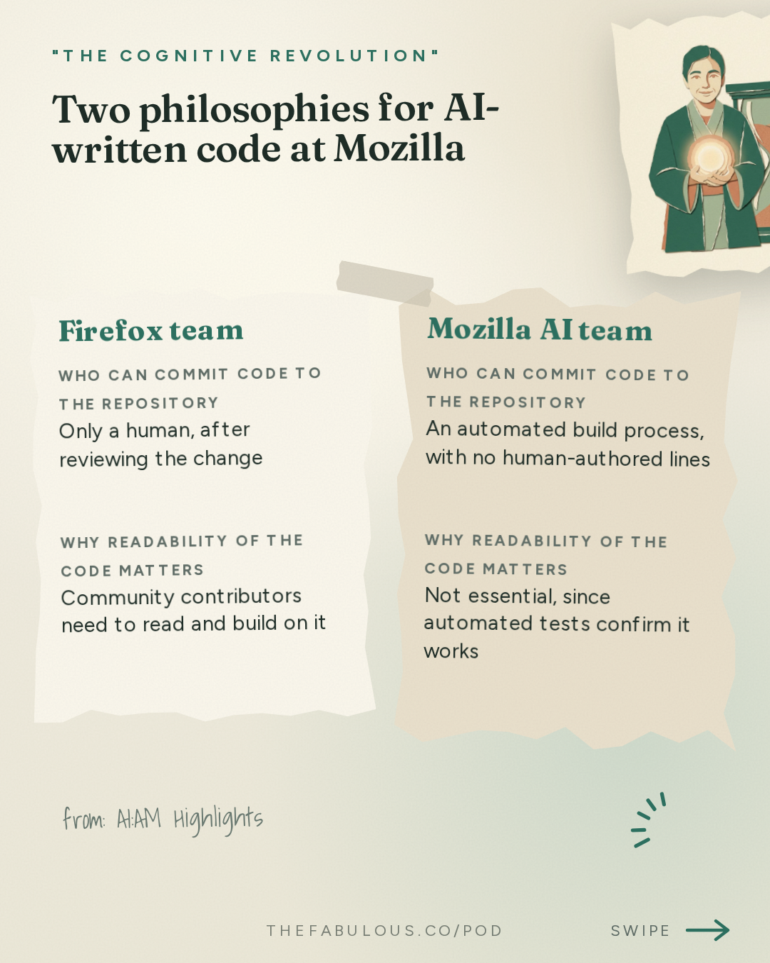 Two philosophies for AI-written code at Mozilla — "The Cognitive Revolution" : AI:AM Highlights: Astra as AGI, OpenAI's Pause, Mythos @ Mozilla & Human Agency vs Technocapitalism