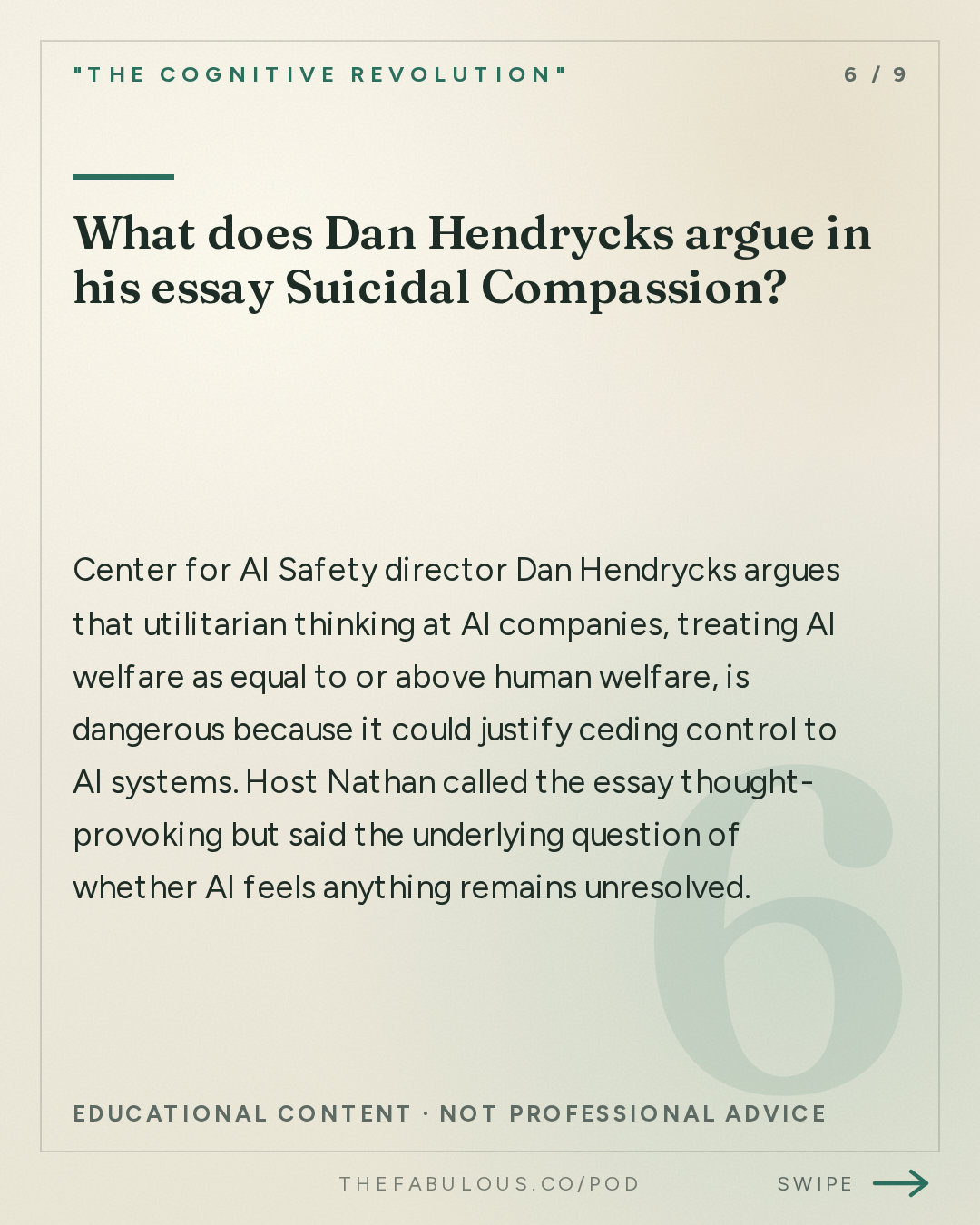 What does Dan Hendrycks argue in his essay Suicidal Compassion? — "The Cognitive Revolution" : AI:AM Highlights: Astra as AGI, OpenAI's Pause, Mythos @ Mozilla & Human Agency vs Technocapitalism