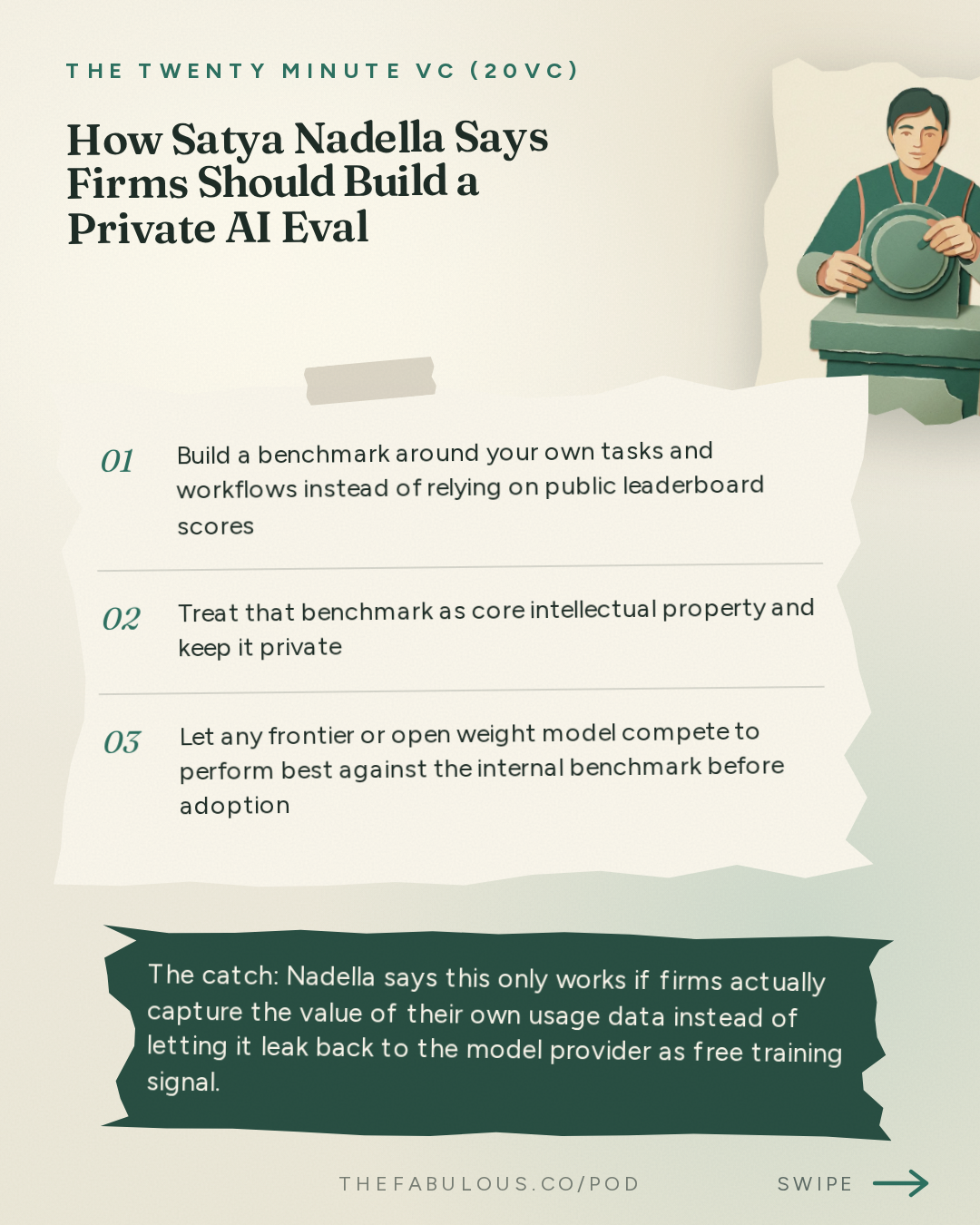 How Satya Nadella Says Firms Should Build a Private AI Eval — The Twenty Minute VC (20VC): Venture Capital | Startup Funding | The Pitch: 20VC: Satya Nadella on Open vs Closed Models: Who Wins | Whether to Trust Frontier Model Providers | Why Companies Need to Own Their Own Intelligence | The Importance of Verticalisation: From Chips to Models and More
