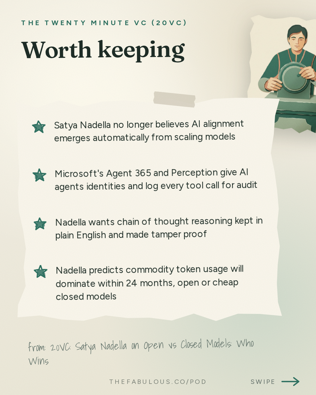 Worth keeping — The Twenty Minute VC (20VC): Venture Capital | Startup Funding | The Pitch: 20VC: Satya Nadella on Open vs Closed Models: Who Wins | Whether to Trust Frontier Model Providers | Why Companies Need to Own Their Own Intelligence | The Importance of Verticalisation: From Chips to Models and More