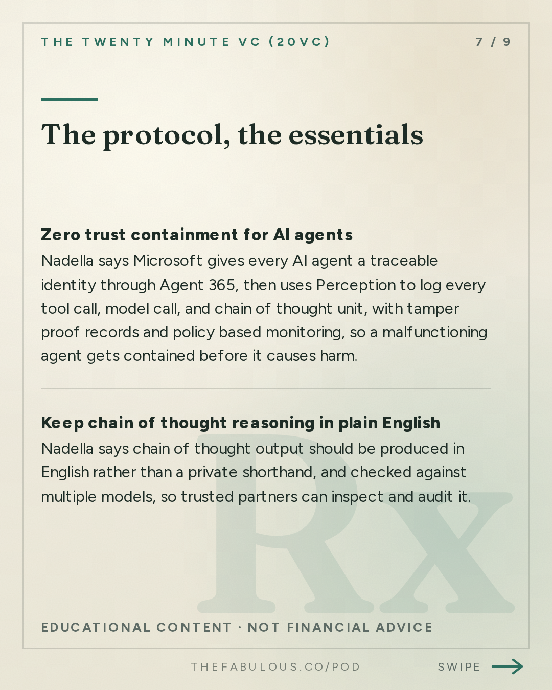 The protocol, the essentials — The Twenty Minute VC (20VC): Venture Capital | Startup Funding | The Pitch: 20VC: Satya Nadella on Open vs Closed Models: Who Wins | Whether to Trust Frontier Model Providers | Why Companies Need to Own Their Own Intelligence | The Importance of Verticalisation: From Chips to Models and More