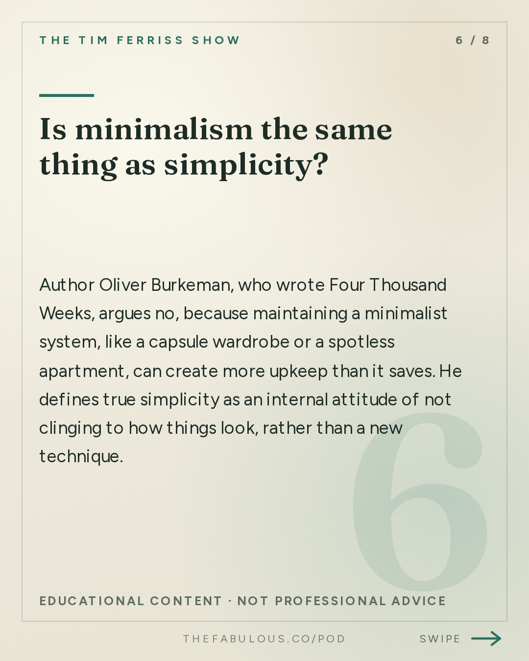 Is minimalism the same thing as simplicity? — The Tim Ferriss Show: #885: How to Simplify Your Life — Tips from Oliver Burkeman, Chip Conley, Elizabeth Gilbert, and More