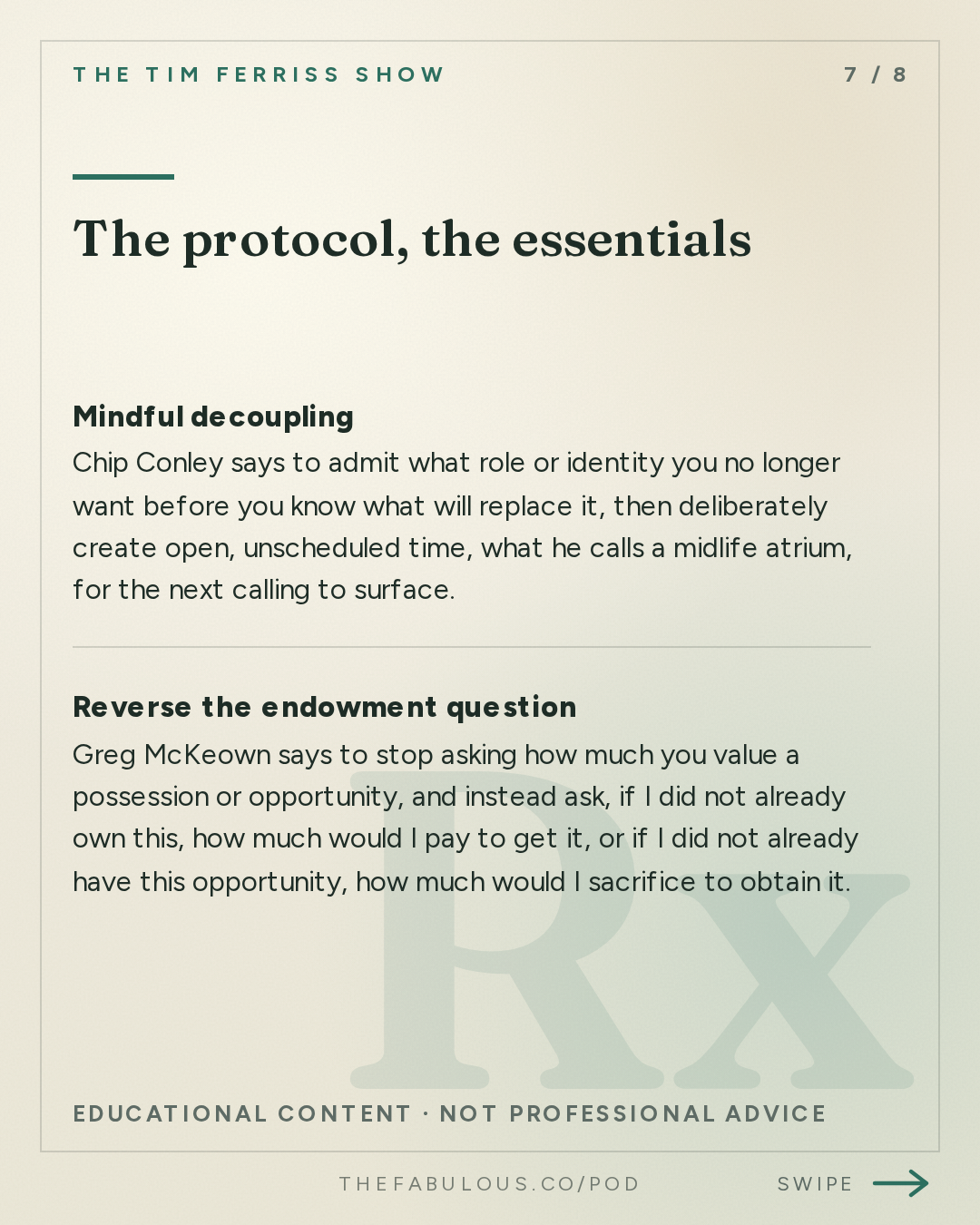 The protocol, the essentials — The Tim Ferriss Show: #885: How to Simplify Your Life — Tips from Oliver Burkeman, Chip Conley, Elizabeth Gilbert, and More