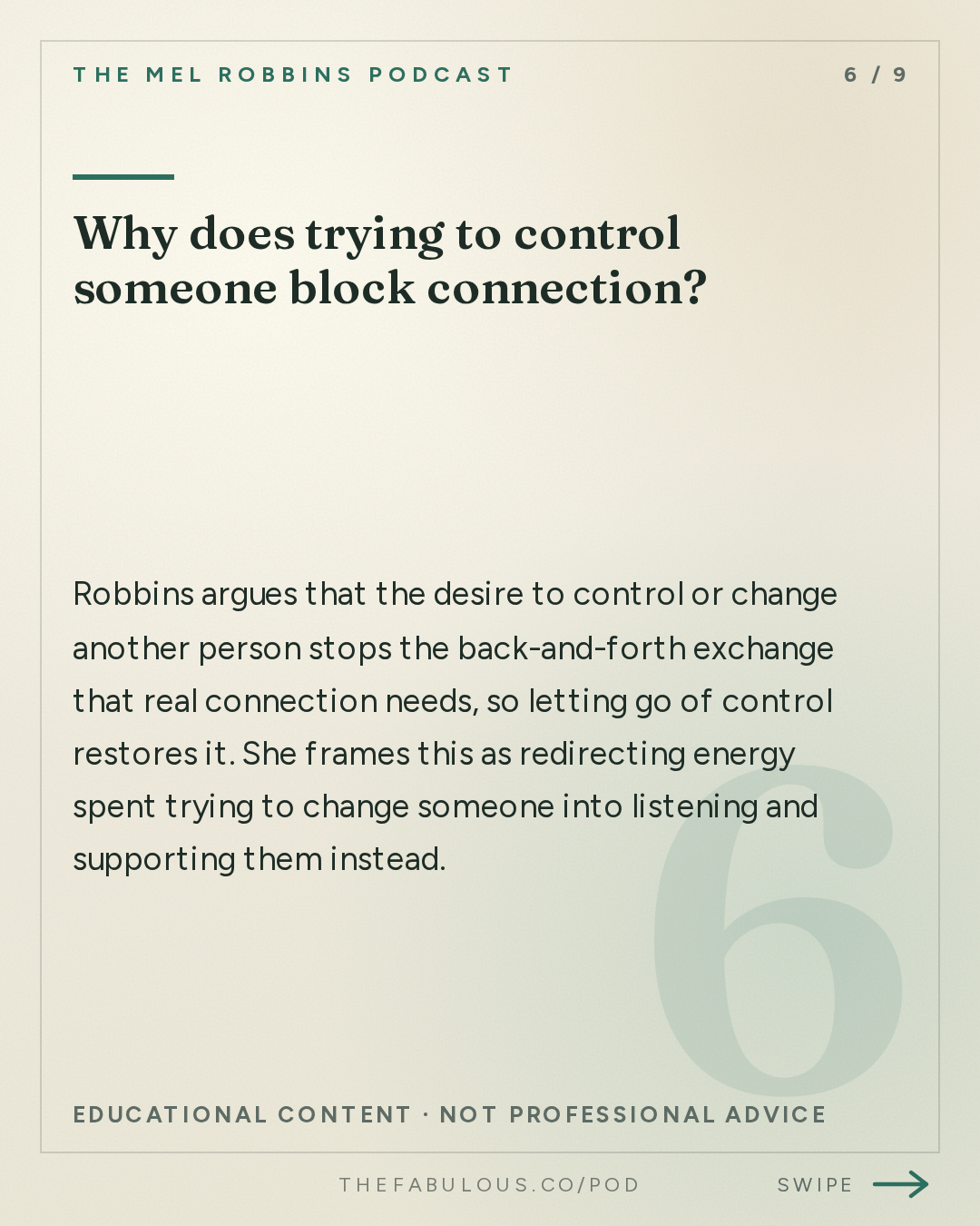 Why does trying to control someone block connection? — The Mel Robbins Podcast: How to Let Go of What No Longer Serves You