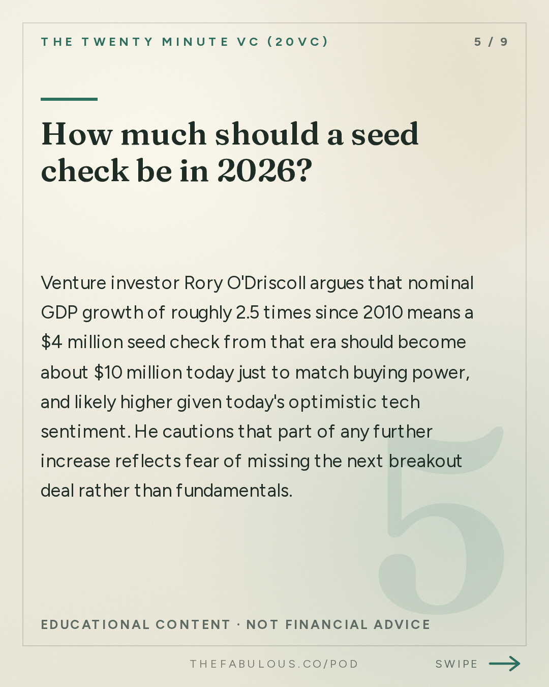 How much should a seed check be in 2026? — The Twenty Minute VC (20VC): Venture Capital | Startup Funding | The Pitch: 20VC: Meta's Muse Hits No. 1. ChatGPT Finally Has a Rival | Menlo Sounds the AI Bubble Alarm | Factory Triples Its Valuation to $5 Billion | Keith Rabois vs Airwallex: Who is Right? | Crusoe's $3.9 Billion Round. Is the Data Centre Trade Overheating?