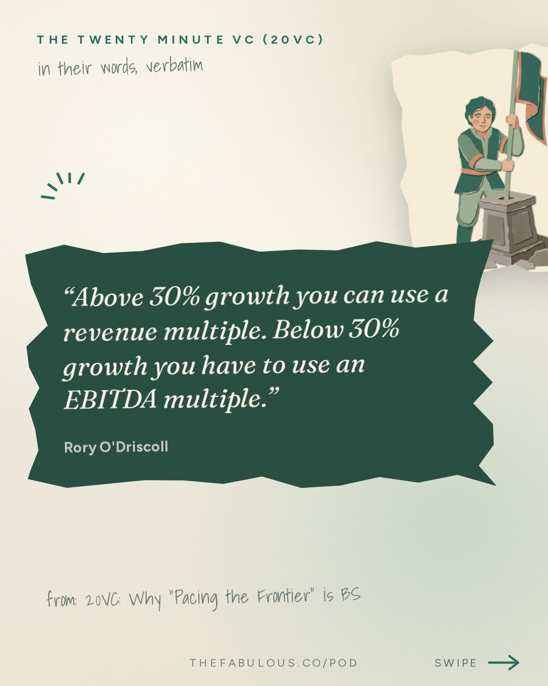 Above 30% growth you can use a revenue multiple. Below 30% growth you have to use an EBITDA multiple. — The Twenty Minute VC (20VC): Venture Capital | Startup Funding | The Pitch: 20VC: Why "Pacing the Frontier" is BS | Instinct Raising $1BN at $10BN & Meta Launches Muse | Miro Sells for $1.35BN After a $17.5BN Valuation | Mistral Raises €3BN & Could Sam Bankman-Fried Win His Freedom?
