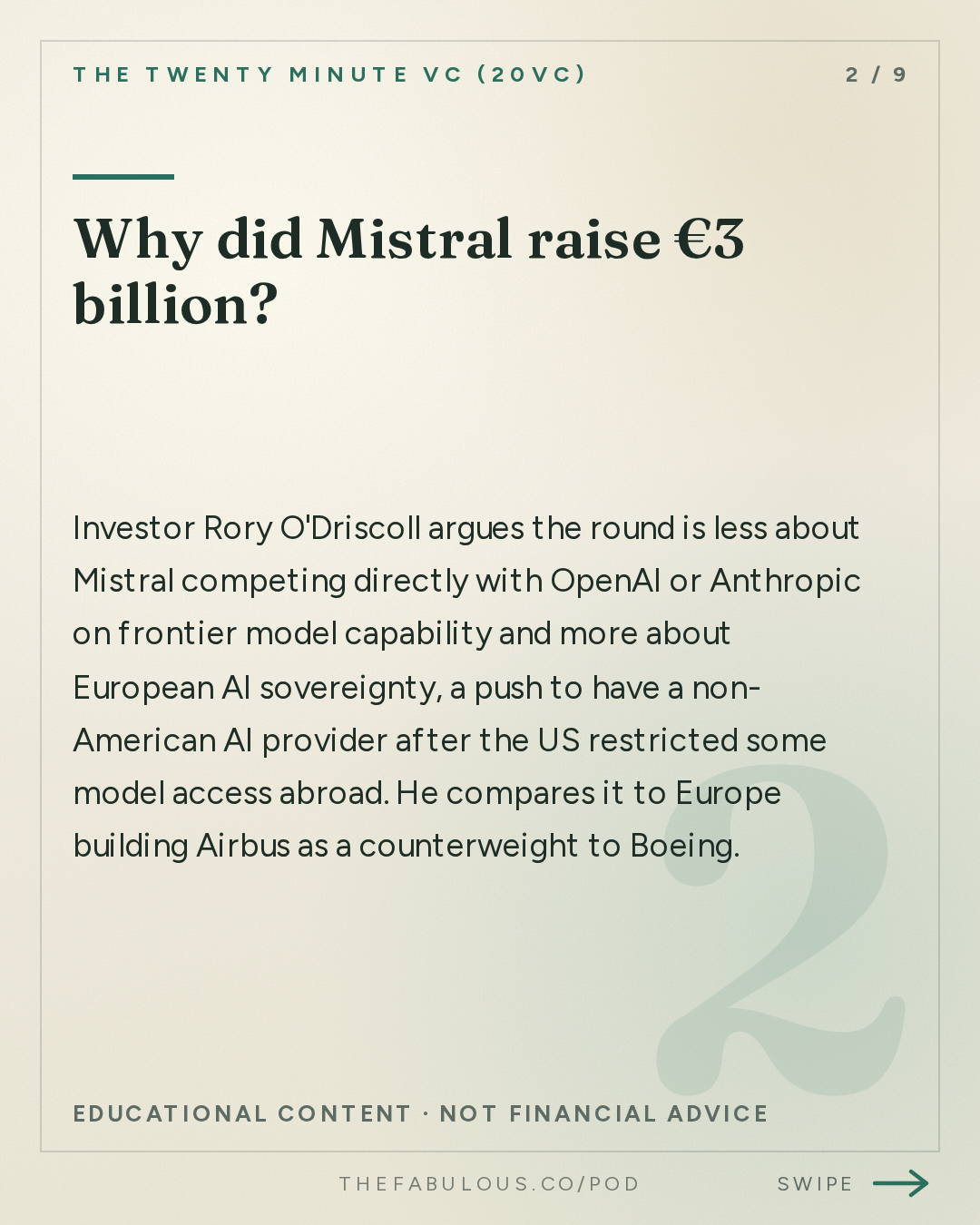 Why did Mistral raise €3 billion? — The Twenty Minute VC (20VC): Venture Capital | Startup Funding | The Pitch: 20VC: Why "Pacing the Frontier" is BS | Instinct Raising $1BN at $10BN & Meta Launches Muse | Miro Sells for $1.35BN After a $17.5BN Valuation | Mistral Raises €3BN & Could Sam Bankman-Fried Win His Freedom?