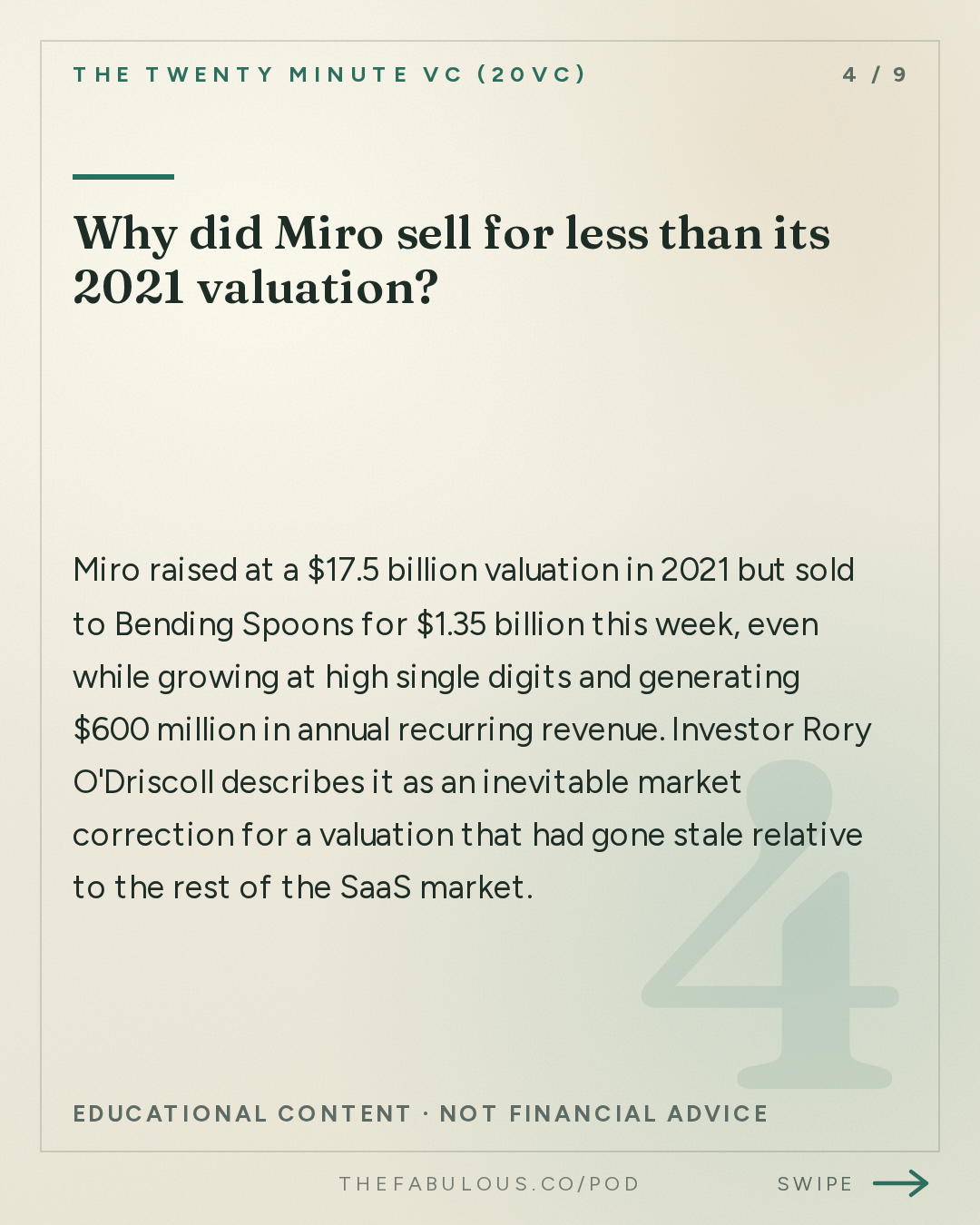 Why did Miro sell for less than its 2021 valuation? — The Twenty Minute VC (20VC): Venture Capital | Startup Funding | The Pitch: 20VC: Why "Pacing the Frontier" is BS | Instinct Raising $1BN at $10BN & Meta Launches Muse | Miro Sells for $1.35BN After a $17.5BN Valuation | Mistral Raises €3BN & Could Sam Bankman-Fried Win His Freedom?
