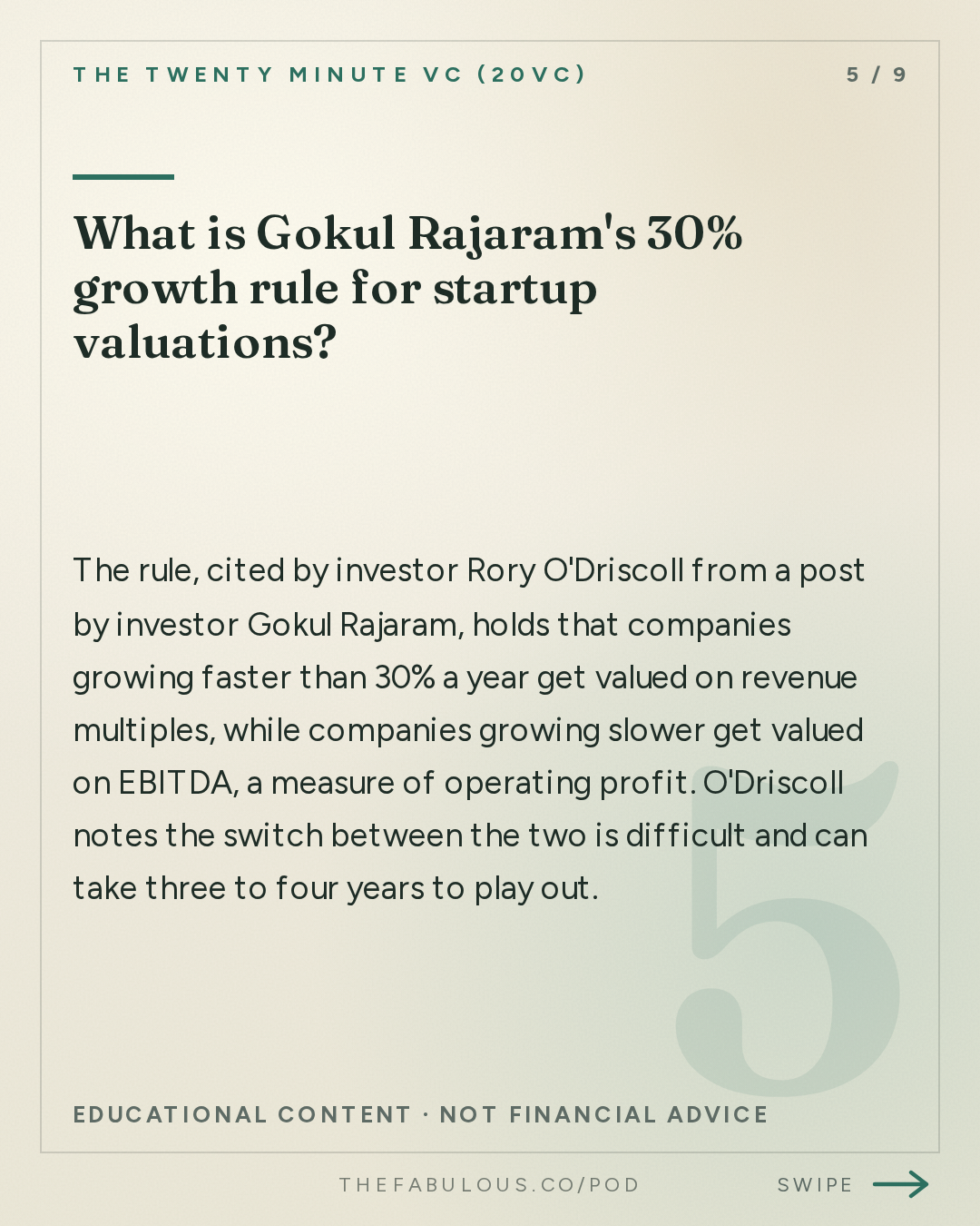 What is Gokul Rajaram's 30% growth rule for startup valuations? — The Twenty Minute VC (20VC): Venture Capital | Startup Funding | The Pitch: 20VC: Why "Pacing the Frontier" is BS | Instinct Raising $1BN at $10BN & Meta Launches Muse | Miro Sells for $1.35BN After a $17.5BN Valuation | Mistral Raises €3BN & Could Sam Bankman-Fried Win His Freedom?