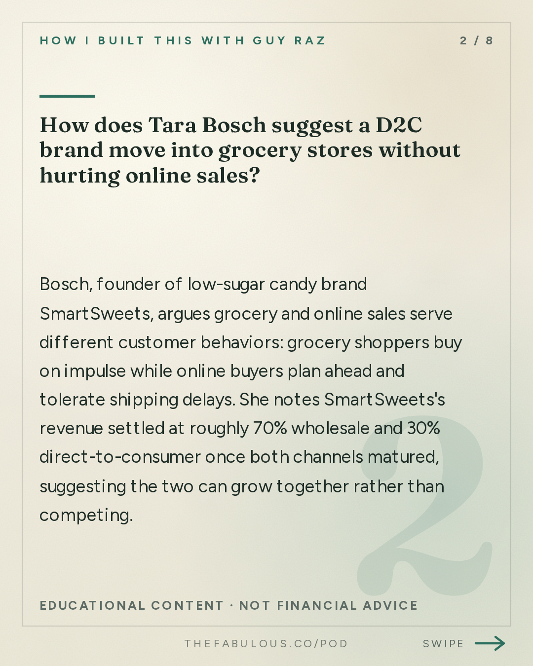 How does Tara Bosch suggest a D2C brand move into grocery stores without hurting online sales? — How I Built This with Guy Raz: Advice Line with Tara Bosch of SmartSweets