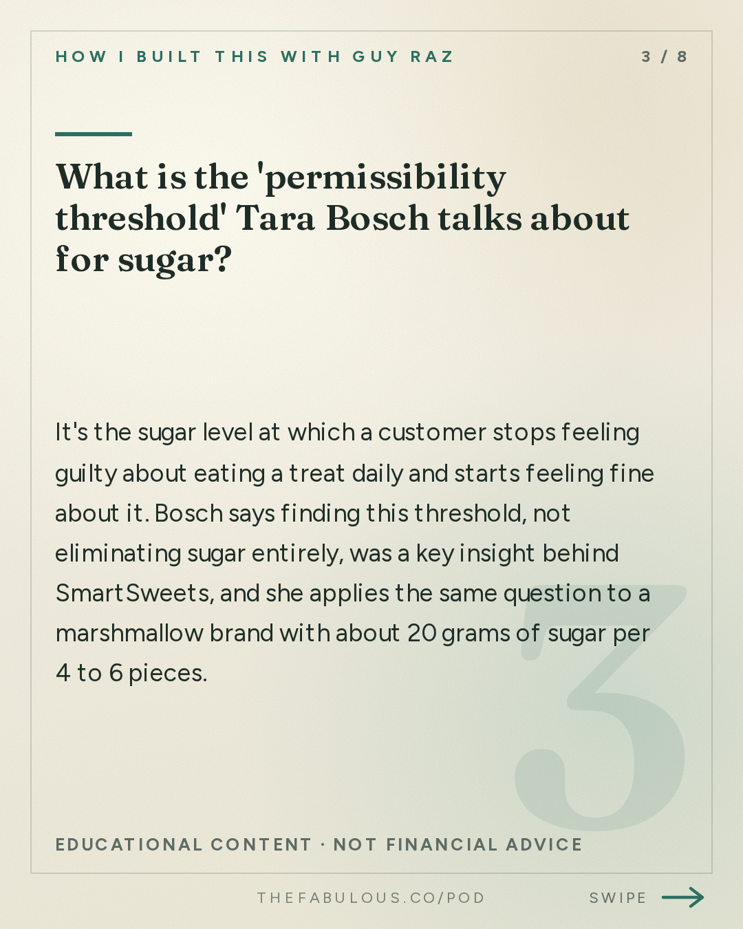 What is the 'permissibility threshold' Tara Bosch talks about for sugar? — How I Built This with Guy Raz: Advice Line with Tara Bosch of SmartSweets