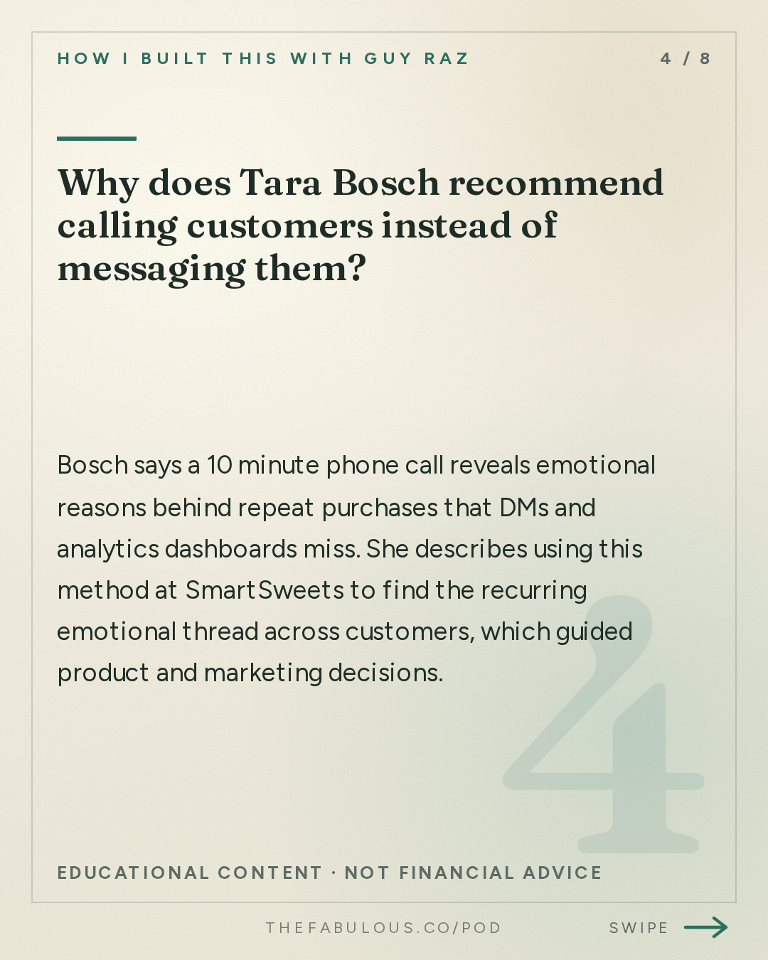 Why does Tara Bosch recommend calling customers instead of messaging them? — How I Built This with Guy Raz: Advice Line with Tara Bosch of SmartSweets