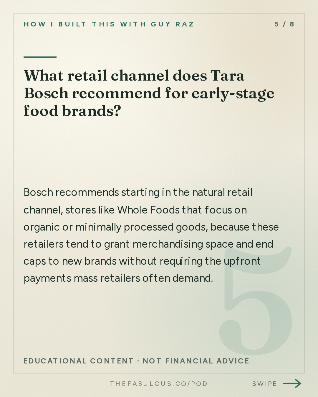 What retail channel does Tara Bosch recommend for early-stage food brands? — How I Built This with Guy Raz: Advice Line with Tara Bosch of SmartSweets