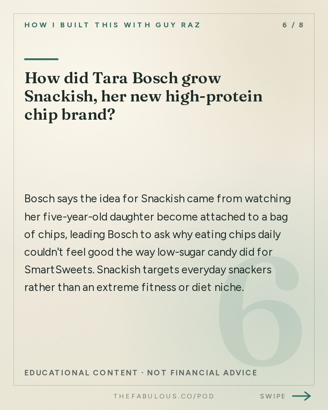 How did Tara Bosch grow Snackish, her new high-protein chip brand? — How I Built This with Guy Raz: Advice Line with Tara Bosch of SmartSweets
