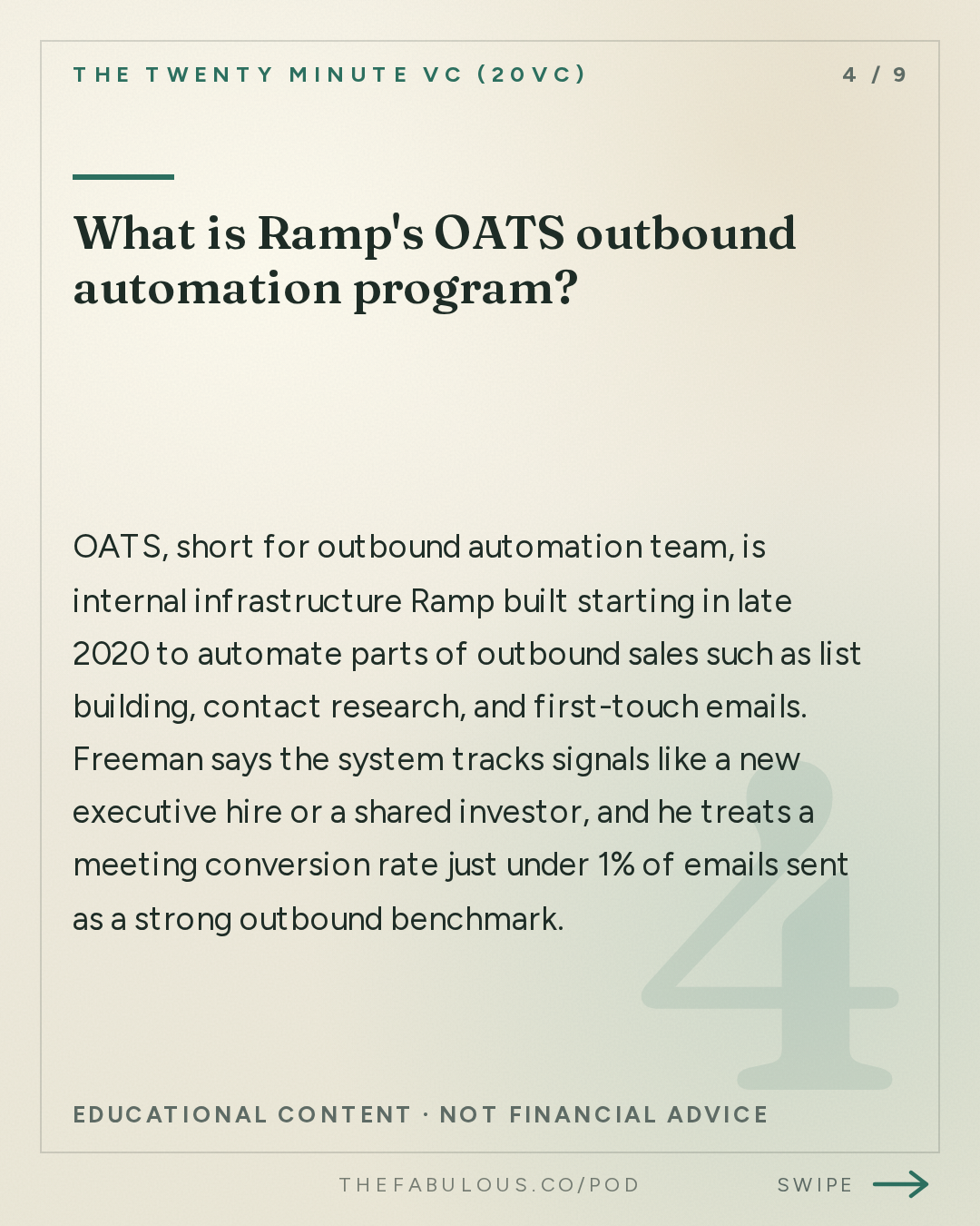 What is Ramp's OATS outbound automation program? — The Twenty Minute VC (20VC): Venture Capital | Startup Funding | The Pitch: 20Sales: Inside Ramp's Sales Playbook: How to Build a $1.7BN ARR Sales Machine with Max Freeman, SVP Sales @ Ramp