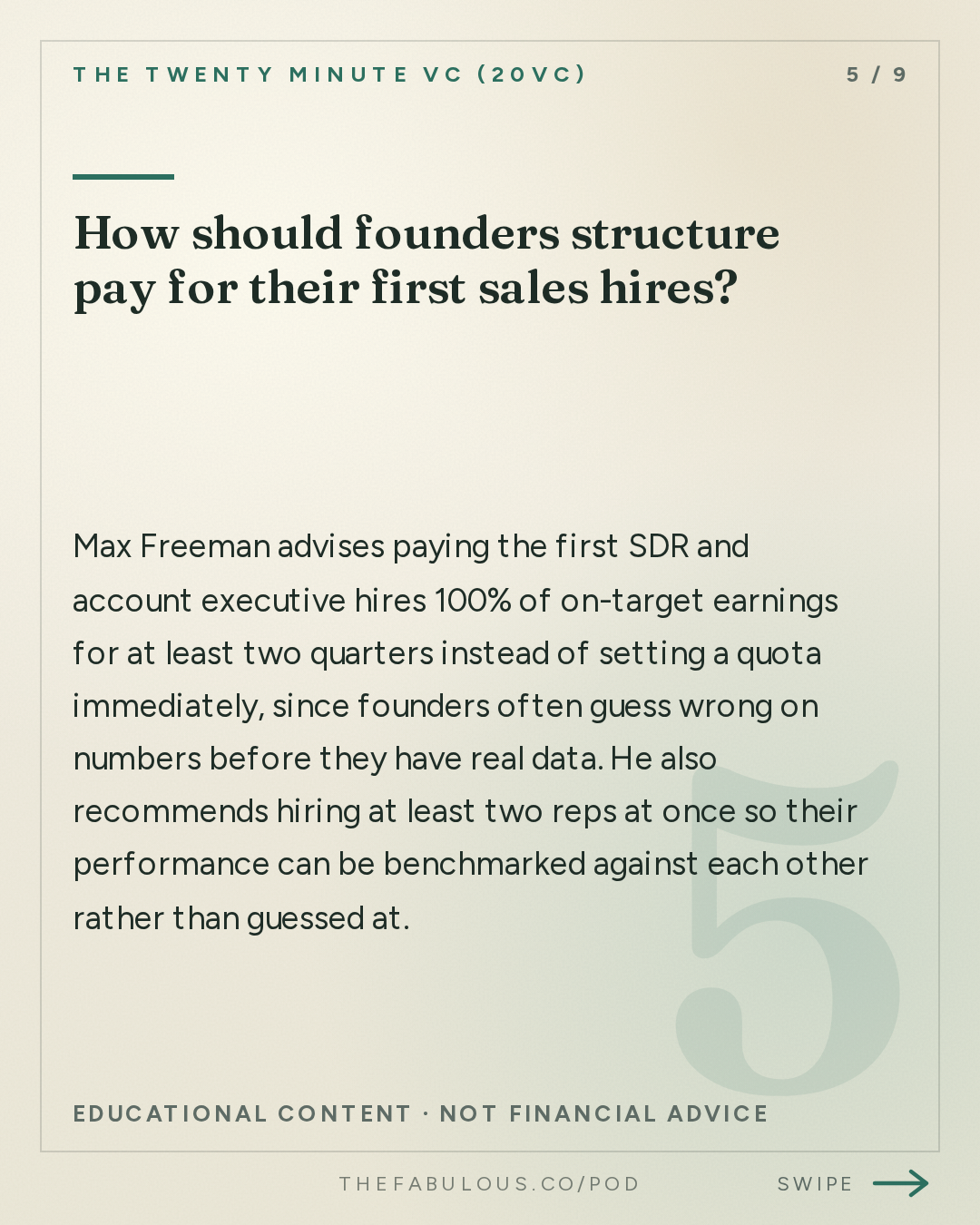 How should founders structure pay for their first sales hires? — The Twenty Minute VC (20VC): Venture Capital | Startup Funding | The Pitch: 20Sales: Inside Ramp's Sales Playbook: How to Build a $1.7BN ARR Sales Machine with Max Freeman, SVP Sales @ Ramp