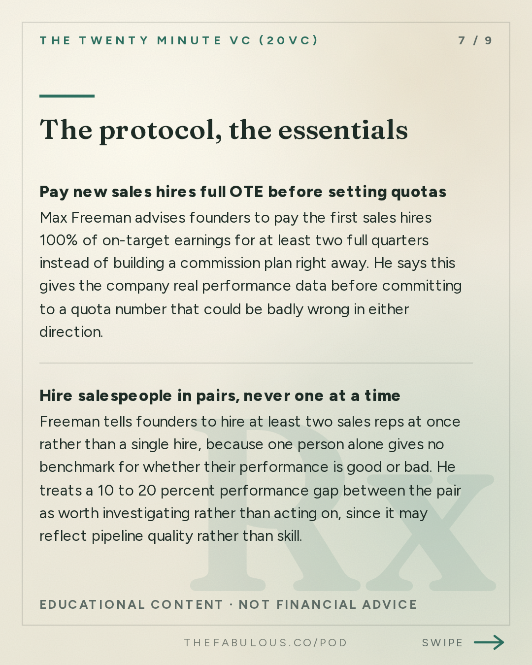 The protocol, the essentials — The Twenty Minute VC (20VC): Venture Capital | Startup Funding | The Pitch: 20Sales: Inside Ramp's Sales Playbook: How to Build a $1.7BN ARR Sales Machine with Max Freeman, SVP Sales @ Ramp