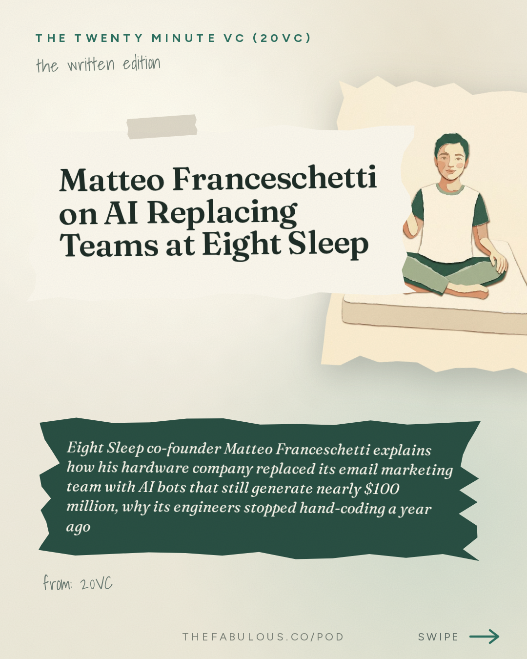 Matteo Franceschetti on AI Replacing Teams at Eight Sleep — The Twenty Minute VC (20VC): Venture Capital | Startup Funding | The Pitch: 20VC: 7 Predictions for How AI Changes the World: Labour, Engineering, Social Media, GrokBots Buying Cybercabs and more with Matteo Franceschetti, Co-Founder @ Eight Sleep