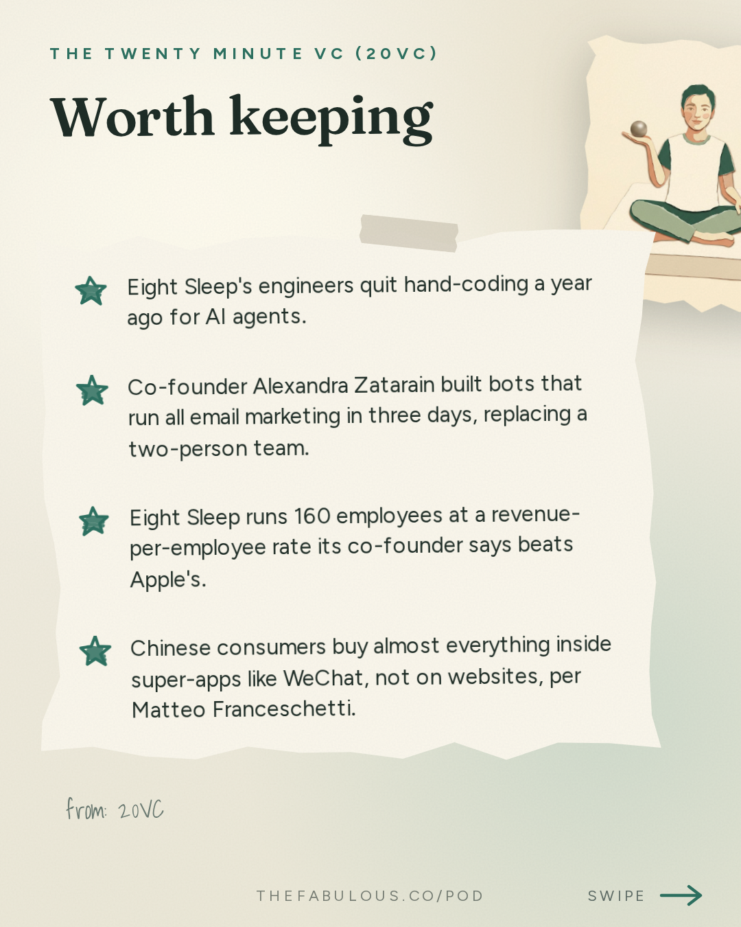 Worth keeping — The Twenty Minute VC (20VC): Venture Capital | Startup Funding | The Pitch: 20VC: 7 Predictions for How AI Changes the World: Labour, Engineering, Social Media, GrokBots Buying Cybercabs and more with Matteo Franceschetti, Co-Founder @ Eight Sleep