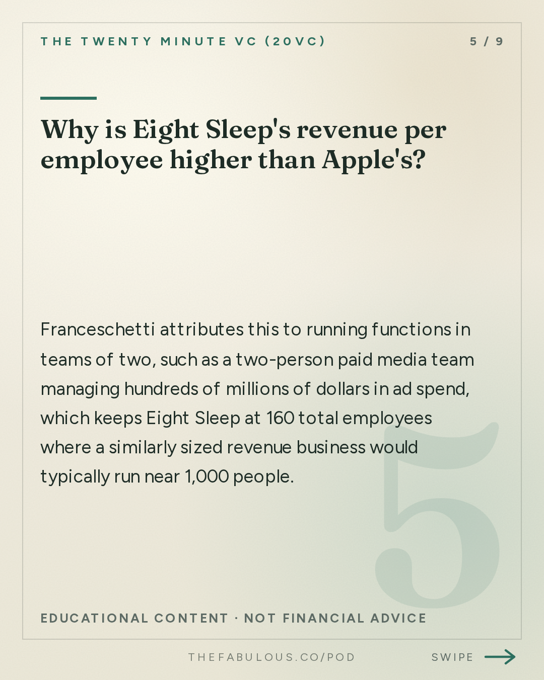 Why is Eight Sleep's revenue per employee higher than Apple's? — The Twenty Minute VC (20VC): Venture Capital | Startup Funding | The Pitch: 20VC: 7 Predictions for How AI Changes the World: Labour, Engineering, Social Media, GrokBots Buying Cybercabs and more with Matteo Franceschetti, Co-Founder @ Eight Sleep