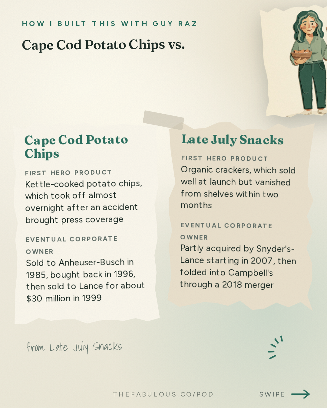 Cape Cod Potato Chips vs. Late July Snacks: two family businesses, two paths — How I Built This with Guy Raz: Late July Snacks: Nicole Bernard Dawes. Crackers and Cookies were Failing… Tortilla Chips Saved Them
