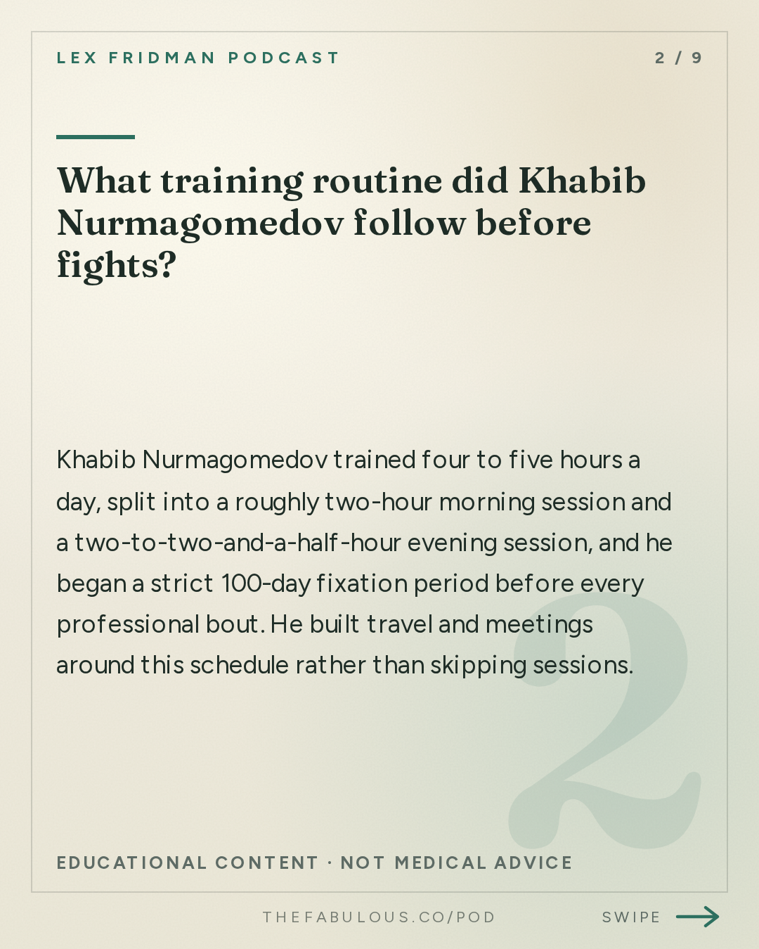 What training routine did Khabib Nurmagomedov follow before fights? — Lex Fridman Podcast: #500 – Khabib Nurmagomedov: Dagestan, MMA, UFC, Islam, Conor, Fedor & Football