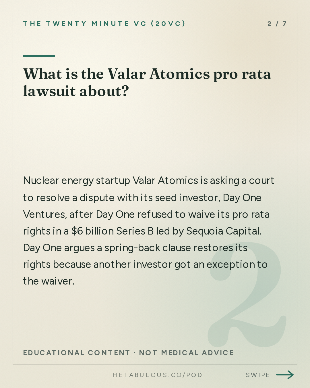 What is the Valar Atomics pro rata lawsuit about? — The Twenty Minute VC (20VC): Venture Capital | Startup Funding | The Pitch: 20VC: The Pro-Rata Battle: Valar Atomics Sues Day One Ventures | Meta Returns to the AI Frontier With Muse Wonder | NVIDIA Eyes $30B Reflection Deal & Jev Raises $870M at a $7.5B Valuation
