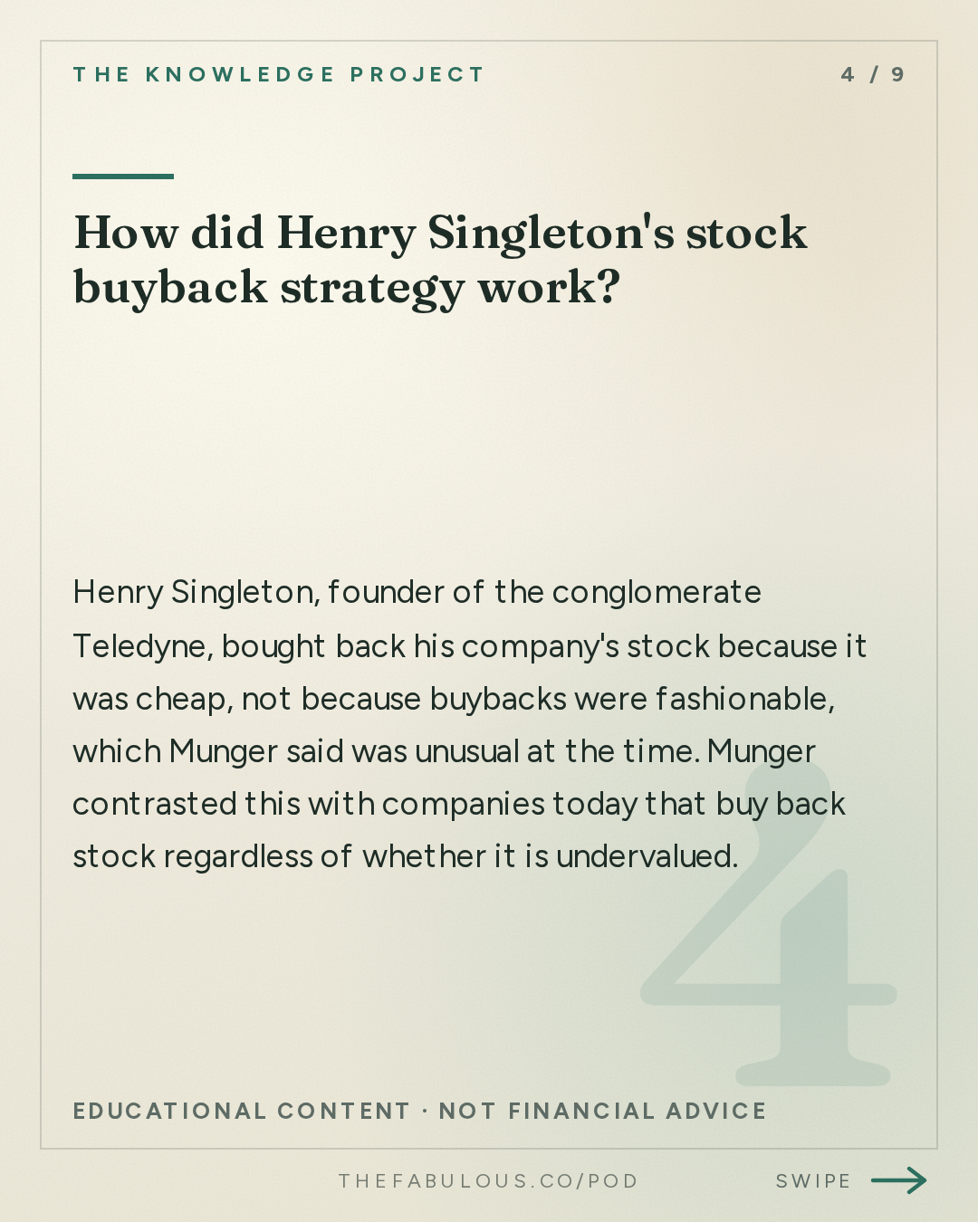 How did Henry Singleton's stock buyback strategy work? — The Knowledge Project: Charlie Munger's Interview with Todd Combs