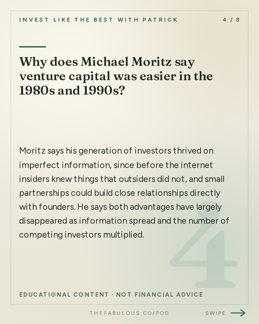 Why does Michael Moritz say venture capital was easier in the 1980s and 1990s? — Invest Like the Best with Patrick O'Shaughnessy: Michael Moritz - Lessons From 40 Years of Investing and Writing - [Invest Like the Best, EP.491]