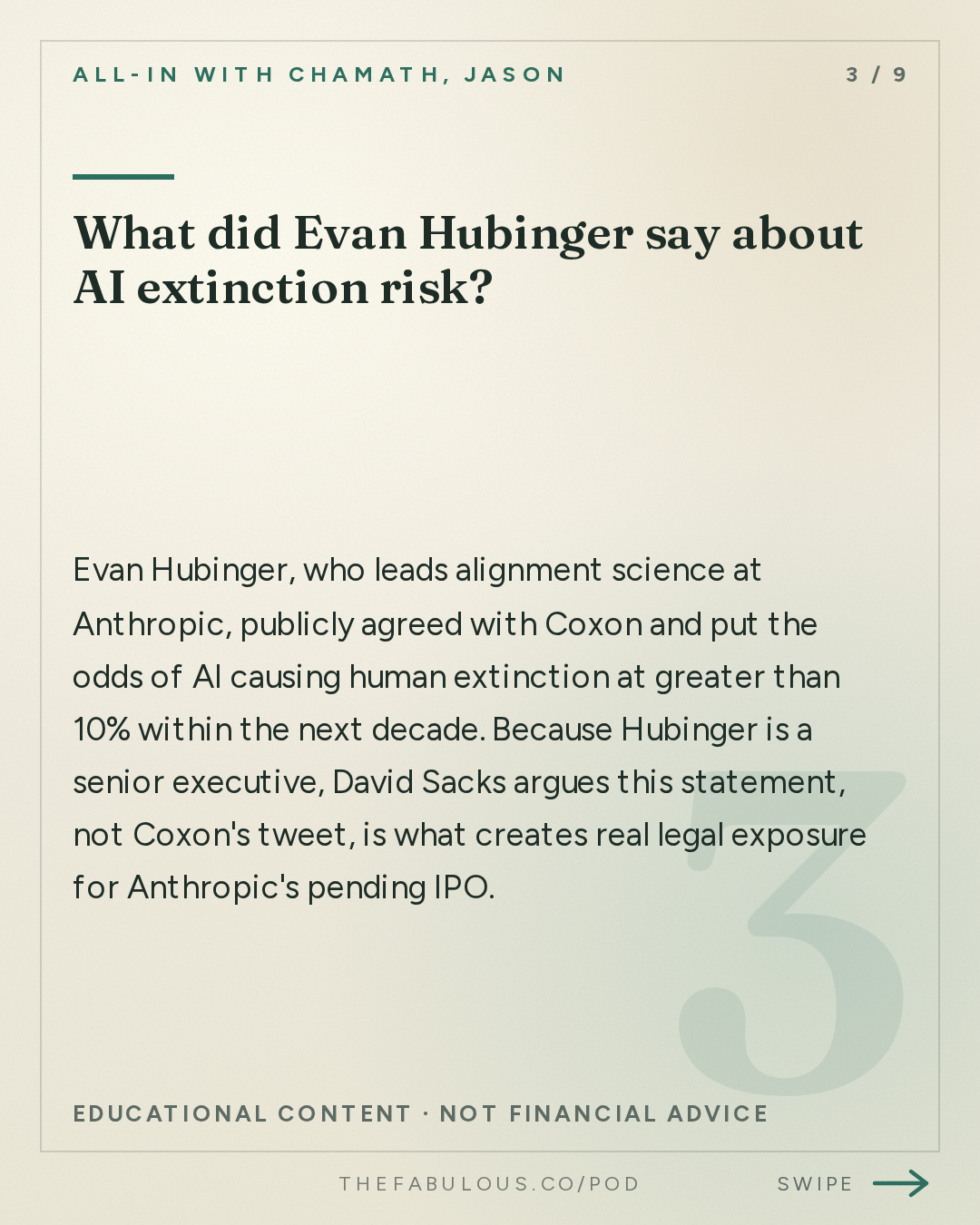What did Evan Hubinger say about AI extinction risk? — All-In with Chamath, Jason, Sacks & Friedberg: AI Kills Everybody or Doomer Psyop? OpenAI's Math Breakthrough, Nike's $200B Collapse
