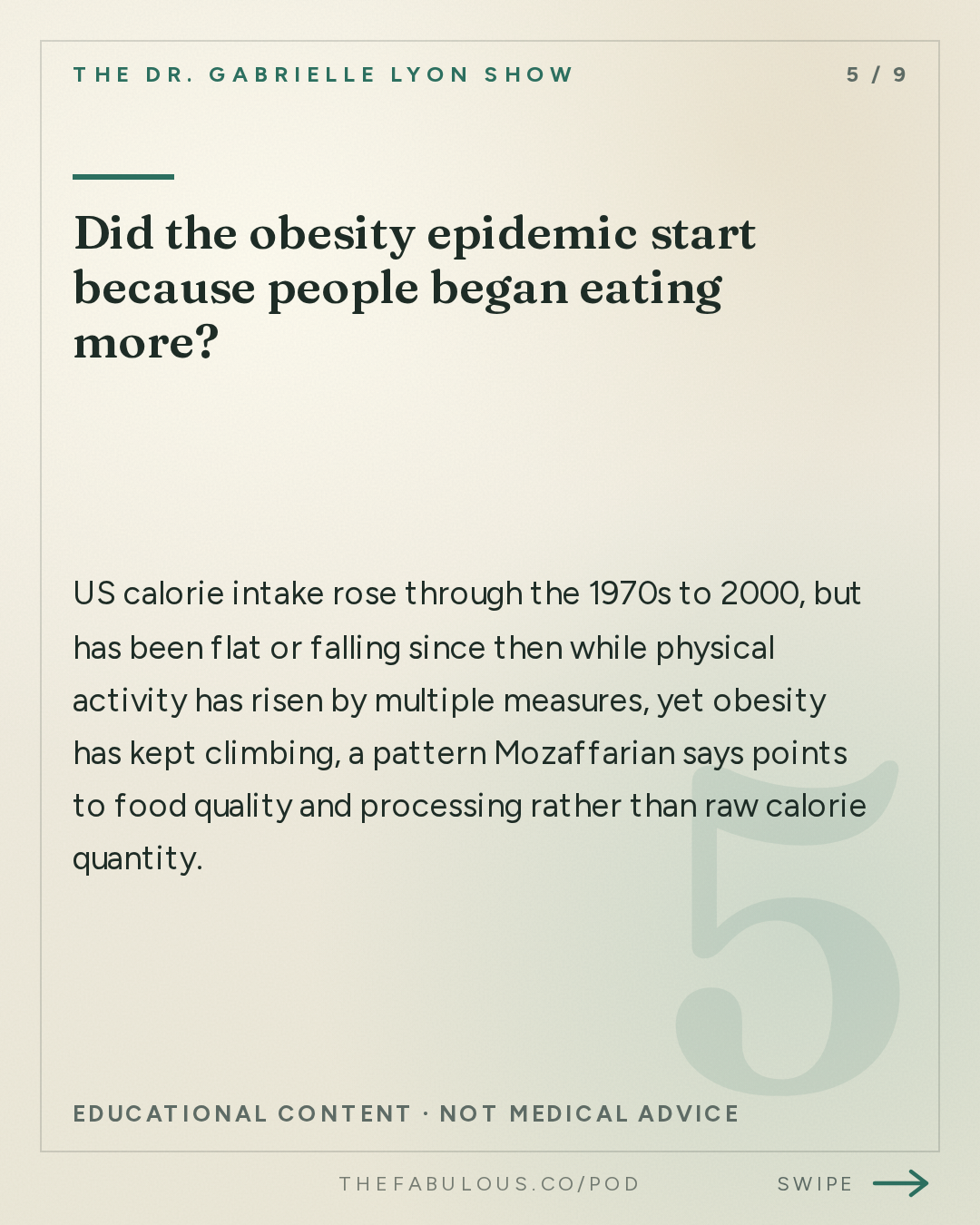 Did the obesity epidemic start because people began eating more? — The Dr. Gabrielle Lyon Show: Dr. Dariush Mozaffarian: How the Food System Got Us Sick. Can We Fix It?