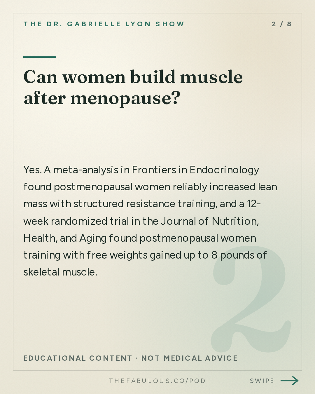 Can women build muscle after menopause? — The Dr. Gabrielle Lyon Show: Is It Too Late to Build Muscle in Menopause? No. Here's What the Studies Show