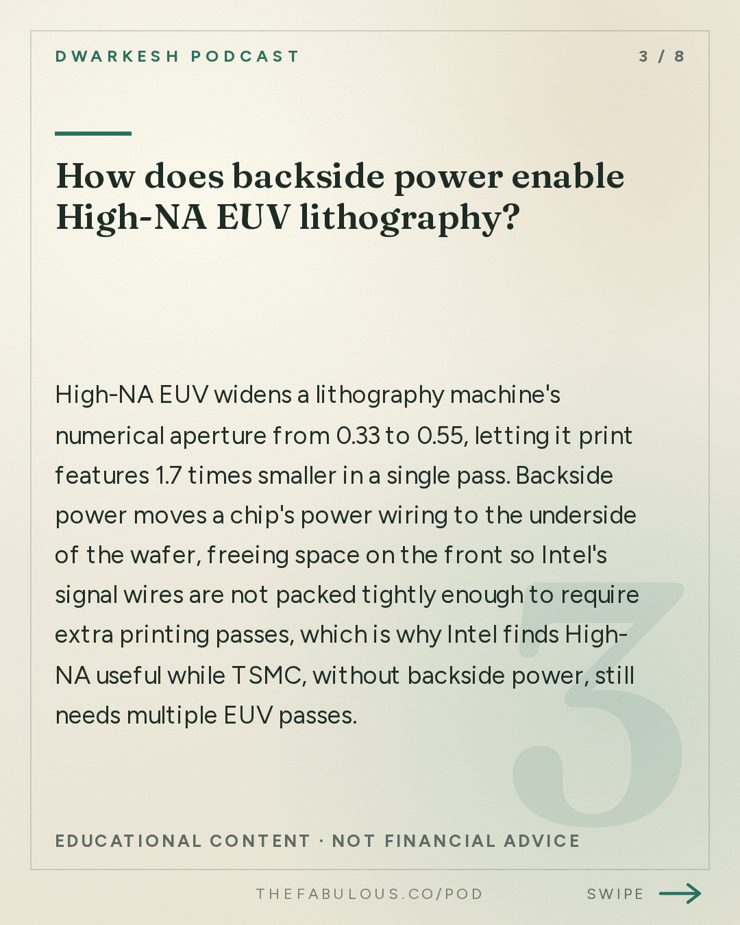 How does backside power enable High-NA EUV lithography? — Dwarkesh Podcast: What will computer chips look like in 2045?