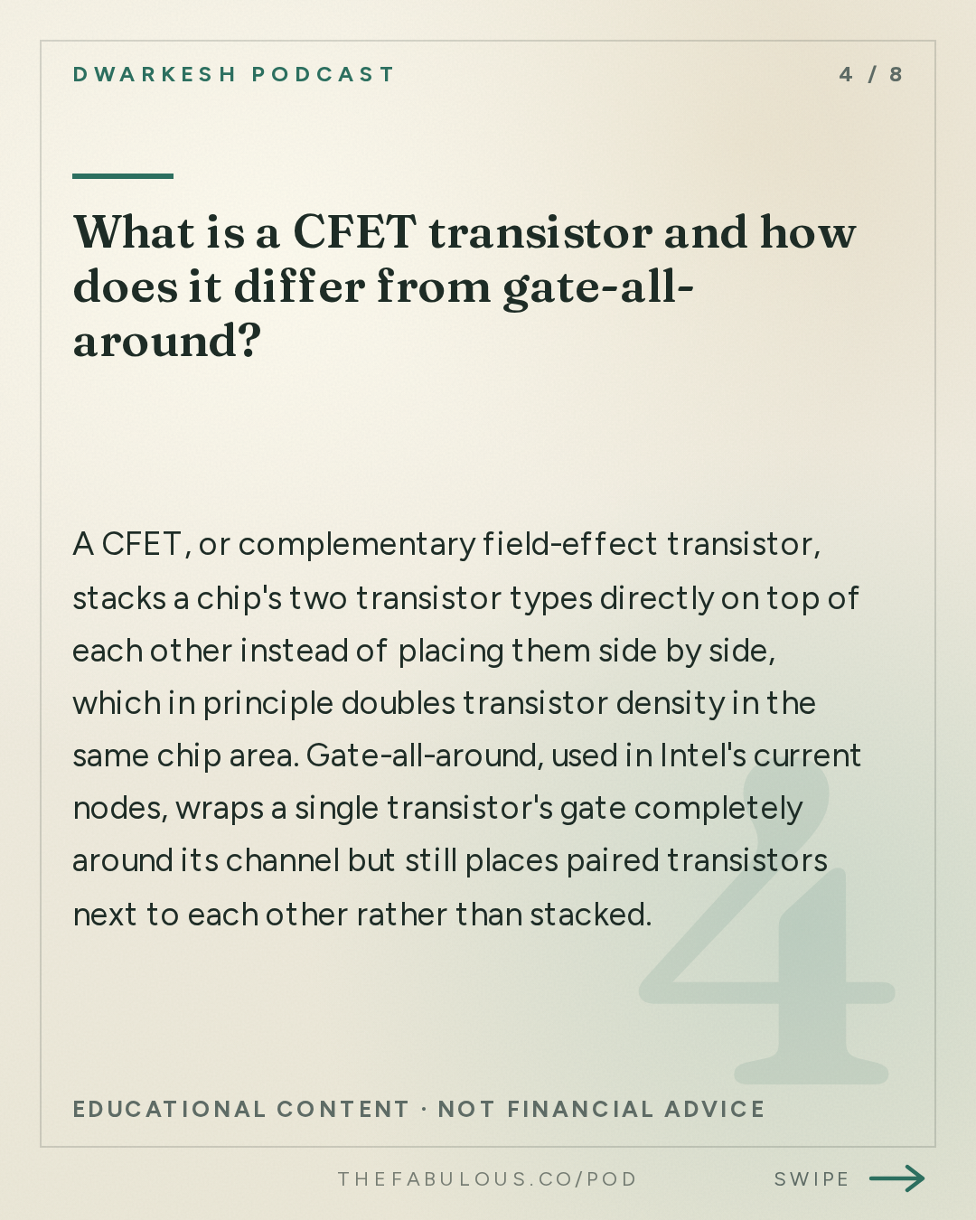 What is a CFET transistor and how does it differ from gate-all-around? — Dwarkesh Podcast: What will computer chips look like in 2045?