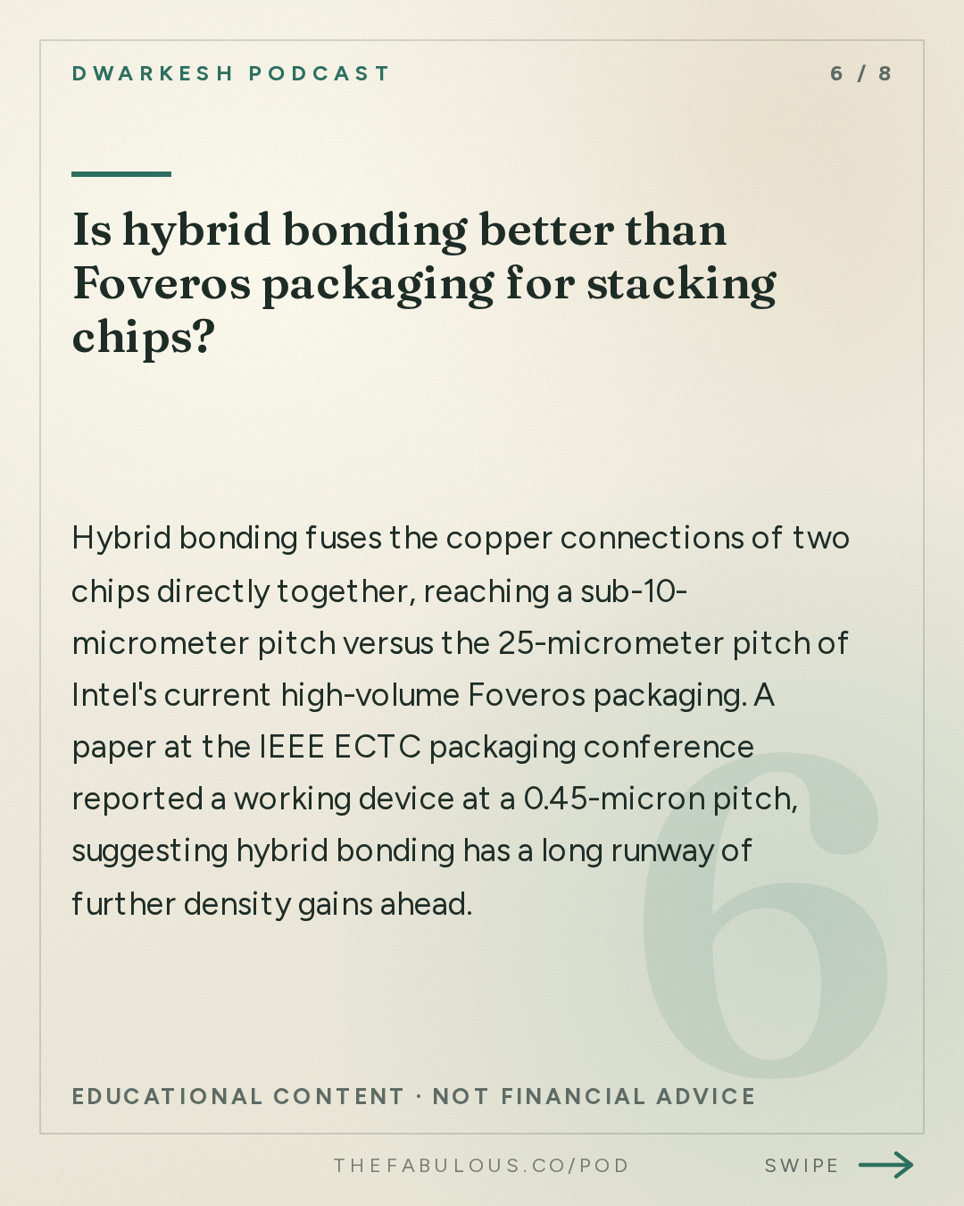 Is hybrid bonding better than Foveros packaging for stacking chips? — Dwarkesh Podcast: What will computer chips look like in 2045?